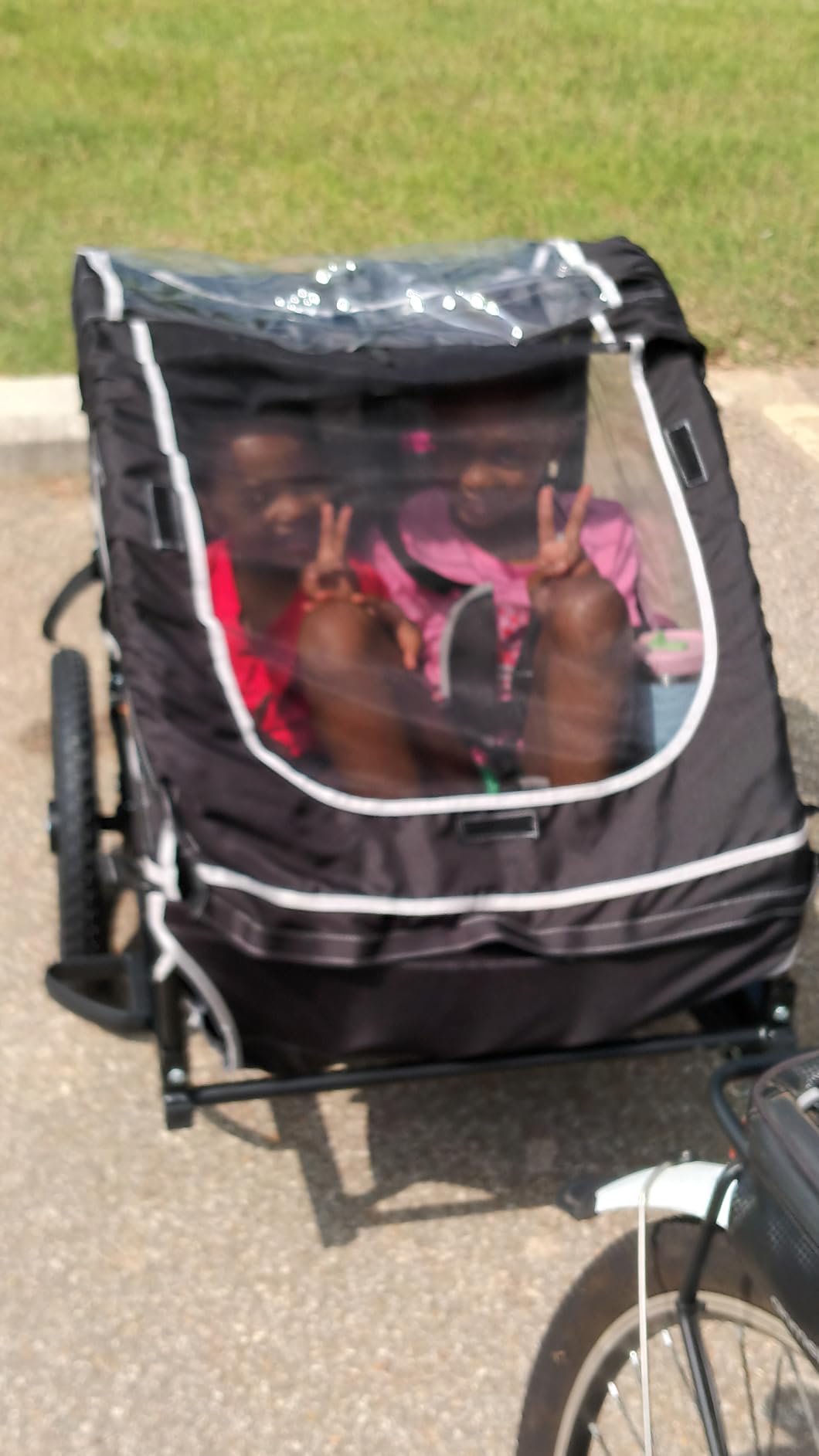 Sepnine Kids Bike Trailer, Suitable for 1 to 2 Kids, 12+ Months, Quick Attach to Bike, Foldable, with 5-Point Harness and Storage Bags customer photo 2