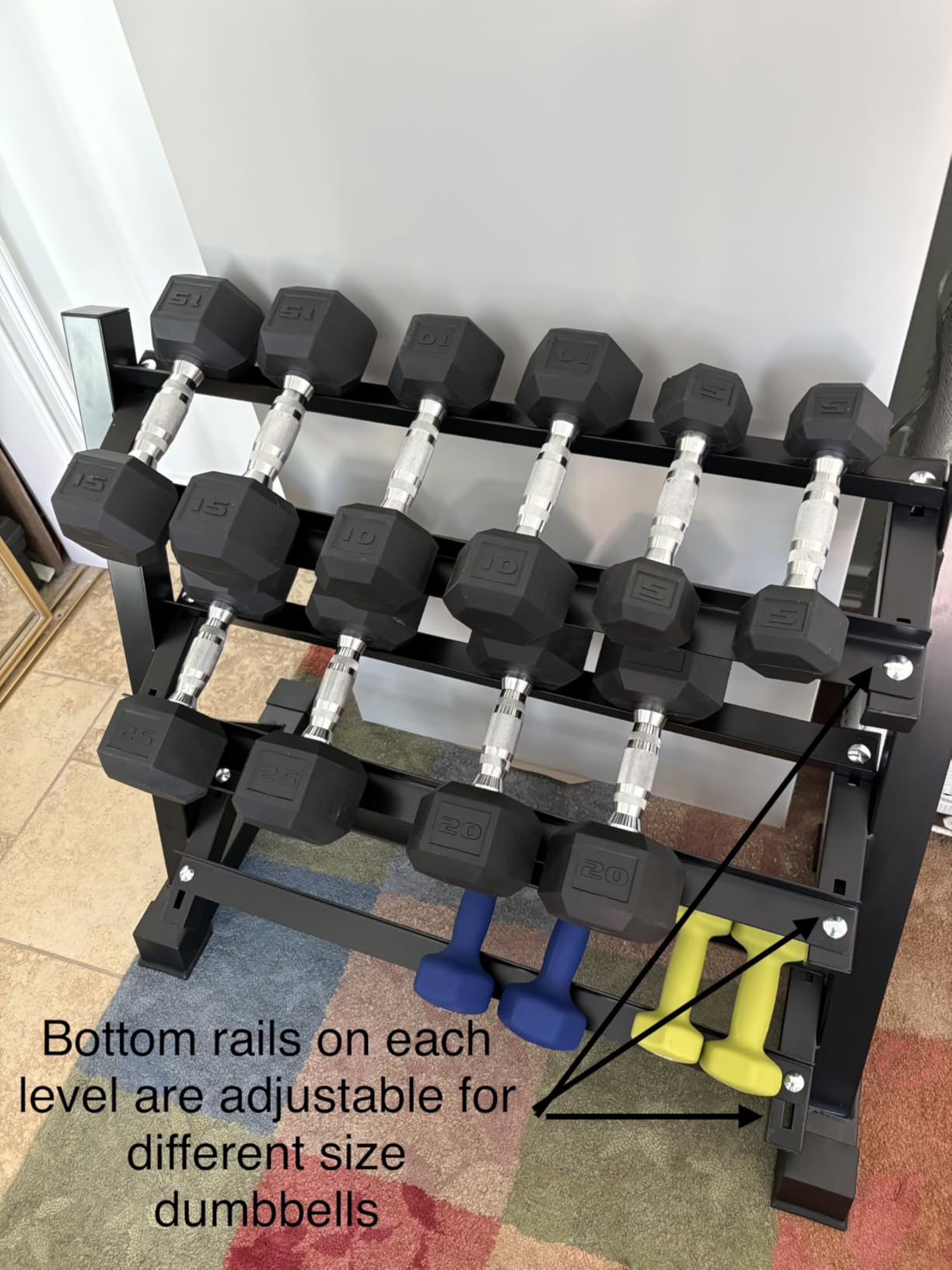Amazon Basics 3-Tier Adjustable Dumbbell Weight Rack, Sturdy Steel Stand Only, Black customer photo 1