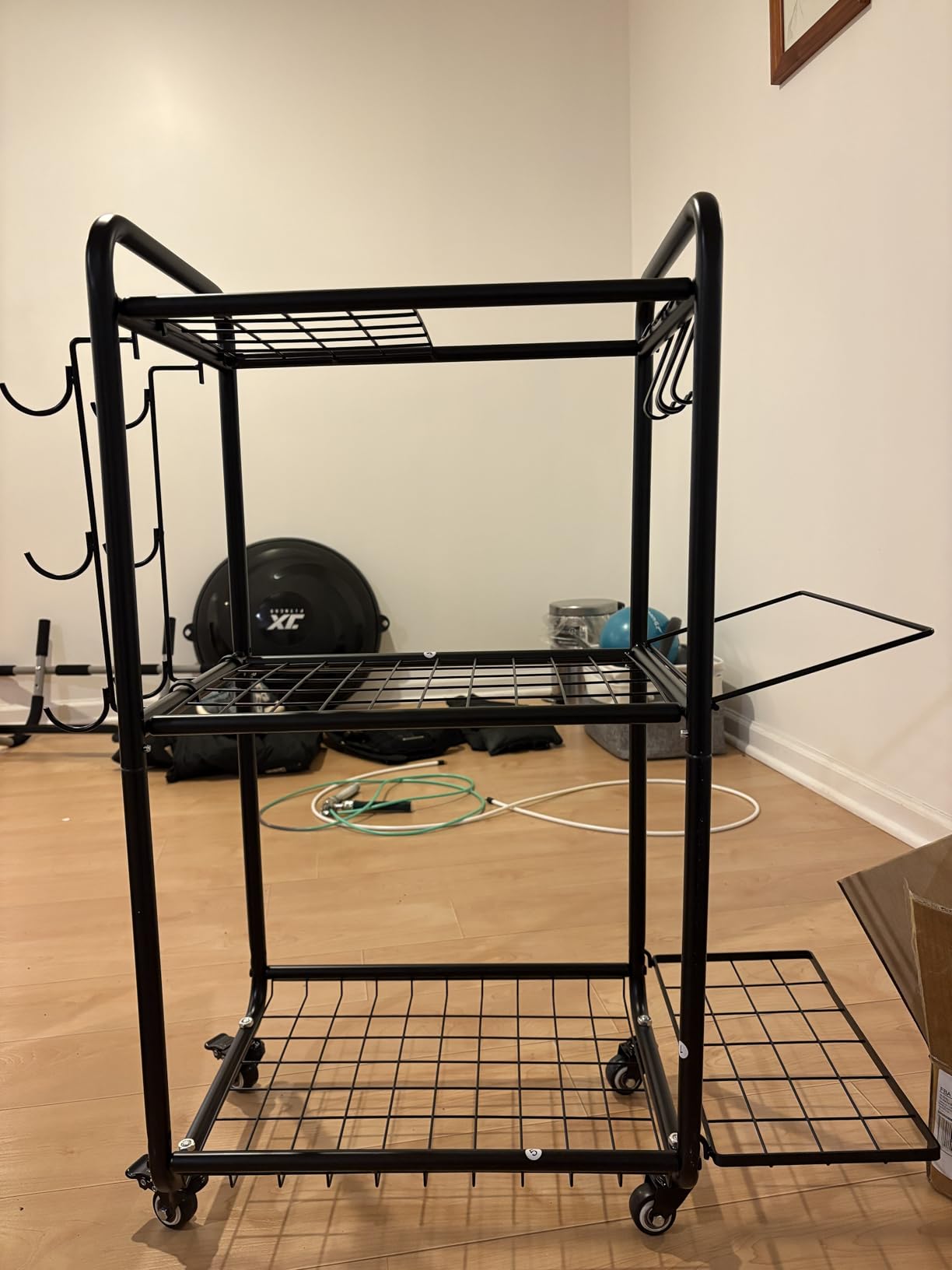 Multi-Functional Home Gym Storage Rack with Wheels and Hooks, Space Saving, All-in-One Gym Equipment Storage for Dumbbells Kettlebells Yoga Mat customer photo 2