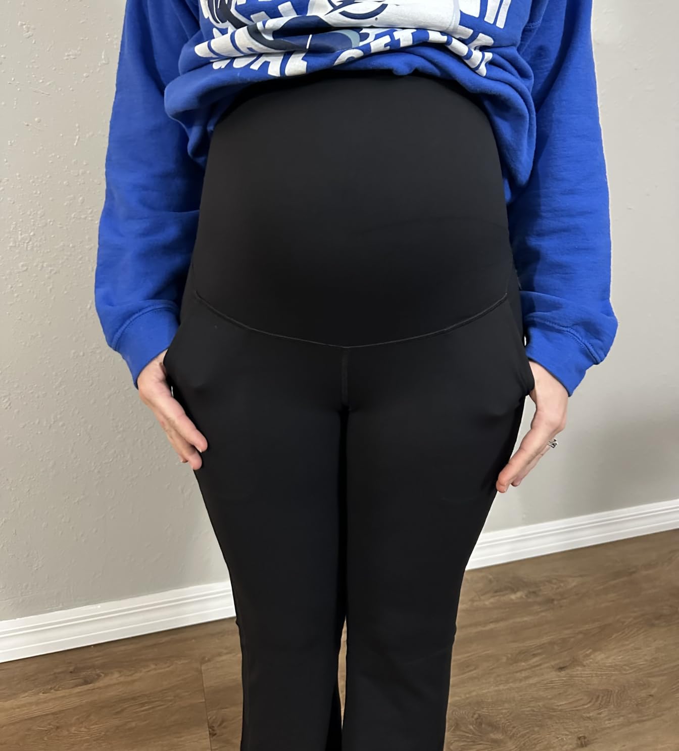 G4Free BareFeel Maternity Flare Leggings Pregnancy Dress Pants for Work - Over the Belly Stretchy Buttery Soft Yoga Office customer photo 1