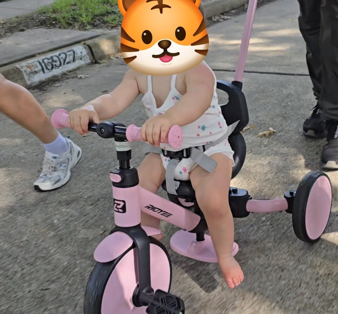 RIDYEE 5-in-1 Toddler Tricycle Ages 1.5-5, Parent Steering Trike | Pink, Tool-Free Conversion to Balance Bike, Safety Belt, Removable Backrest & Footrest customer photo 1