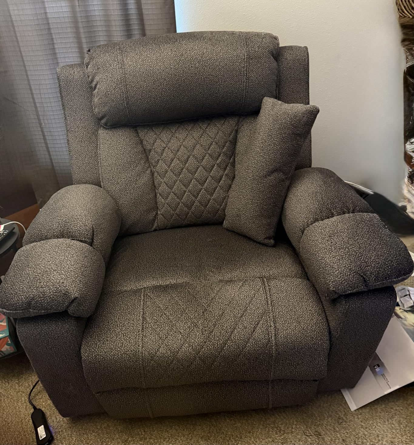 FUNECORP Big Man Power Lay Flat Lift Recliner Chair,Grey | Dual Motor Heat Vibration for Elderly, 28