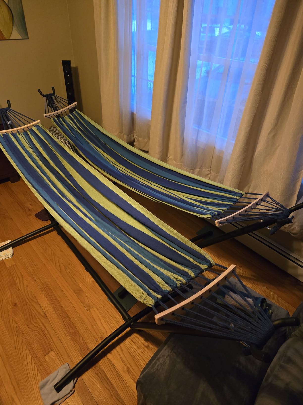 ANAGOO 2 Person Hammock with Stand, 500 lb Indoor Outdoor, Wide Blue | Adjustable Height | Heavy Duty Steel Stand | Anti-Tip Spreader Bars | Tool-Free 10-Min Setup customer photo 2