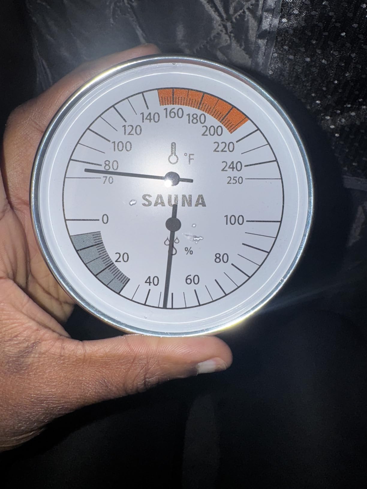 Sauna Thermometer Hygrometer, 70-250°F & 0-100% RH Gauge for Sauna Rooms | aluminum & glass construction hanging or standing setup large dial clear marks rustproof & heat-resistant materials customer photo 2