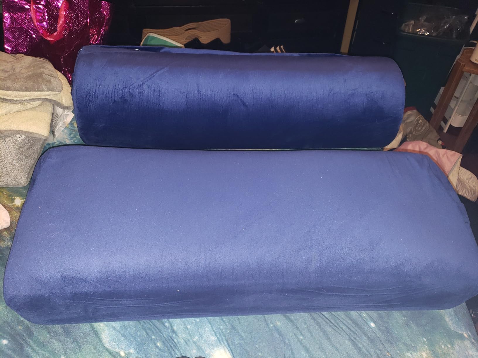 2-Pack Yoga Bolster Pillow Set: Rectangular & Cylinder Pillows for Meditation and Support, Yoga Pillows with Washable Velvet Cover, Triple-Layer Sponge with Carry Handle, Blue customer photo 2