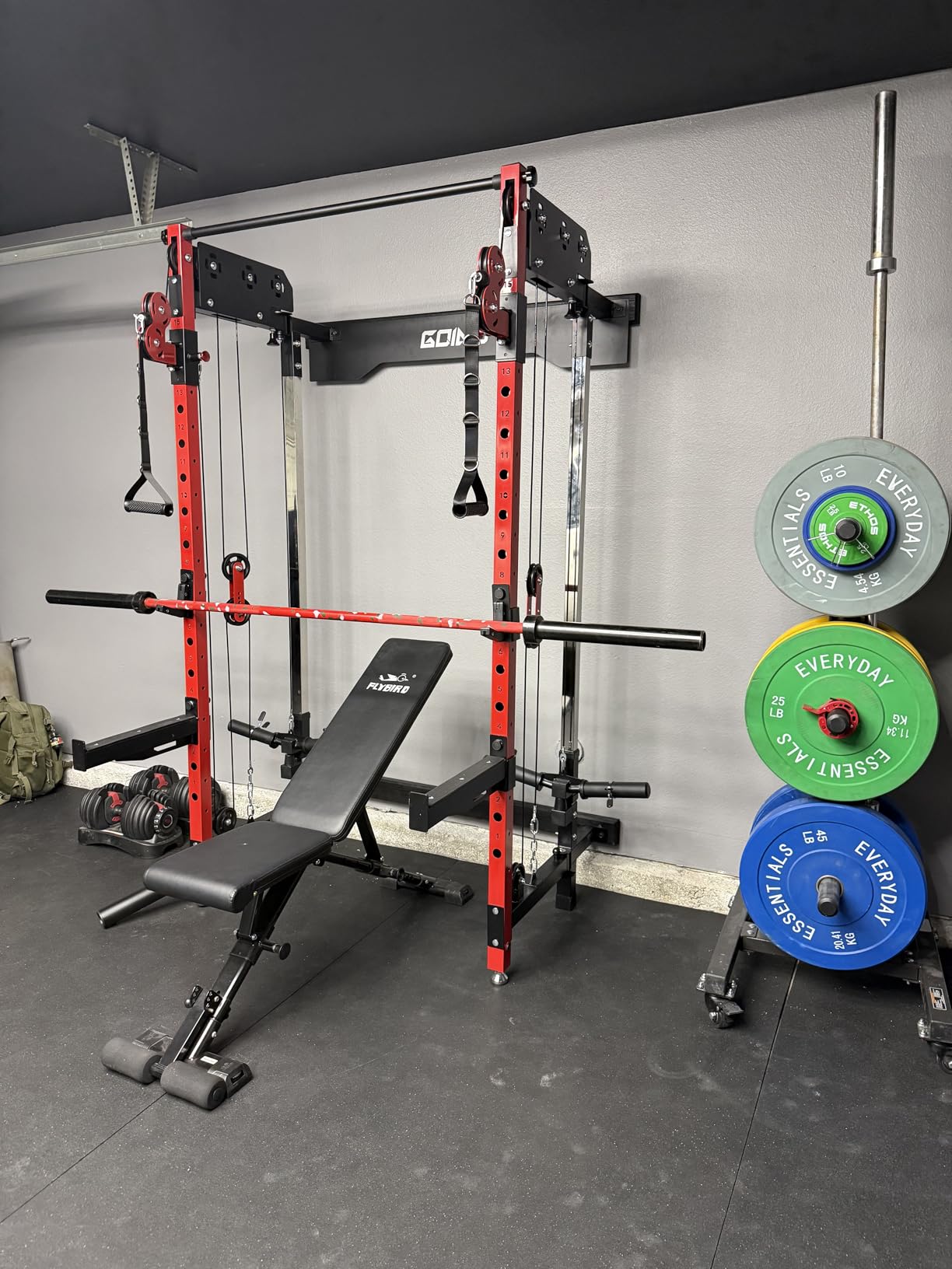 WM3-V4 Folding Squat Rack, Wall Mounted Power Rack with Dual Independent Pulley System, Functional Trainer with 5 Adjustable Function Modes for Space Saving customer photo 2