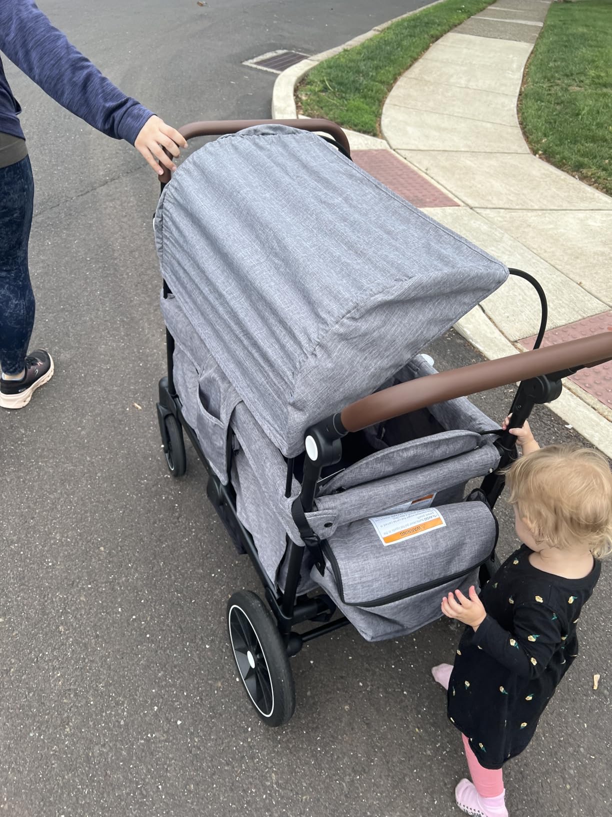 TODEFULL Foldable Wagon Stroller for 2 Kids, Stroller Wagon with Canopy | Kids Wagon Cart w/All Terrain Wheels, Adjustable Handle, Snack Tray, Harness, Large Storage, 2 Seater Toddler Wagon Stroller customer photo 2