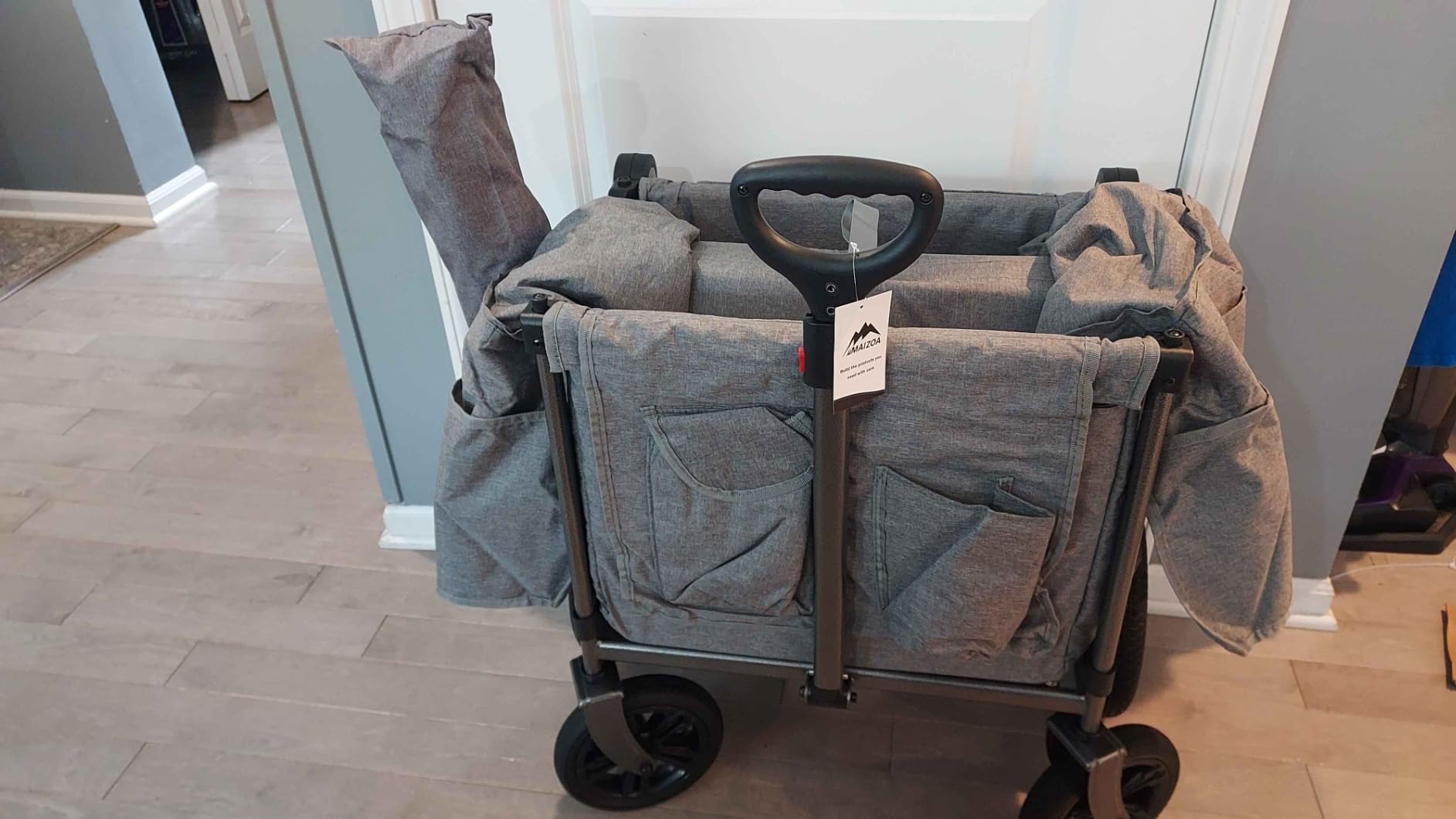 Foldable Wagons for Kids & Cargo (2 Seater or 4 Seater) | 5-Point Harnesses, Adjustable Push/Pull Handle, Removable Sun Canopy, One-Step Locking Design, Suitable for Family Travel customer photo 2