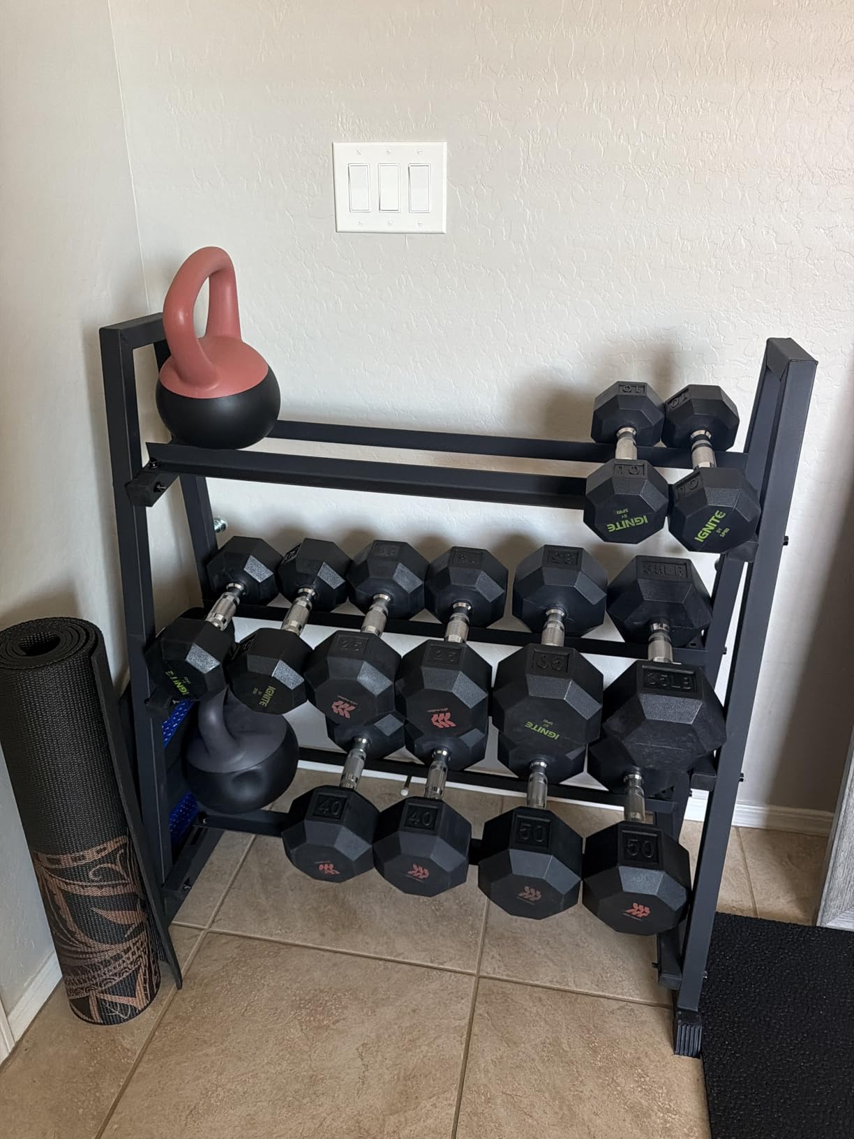 Leteuke 3 Tier Dumbbell Rack Stand Only, 1300LBS Heavy Duty | Trapezoidal Frame for Stability, Space-Saving Design; Fits Dumbbells, Kettlebells, Barbells for Home Gym customer photo 1