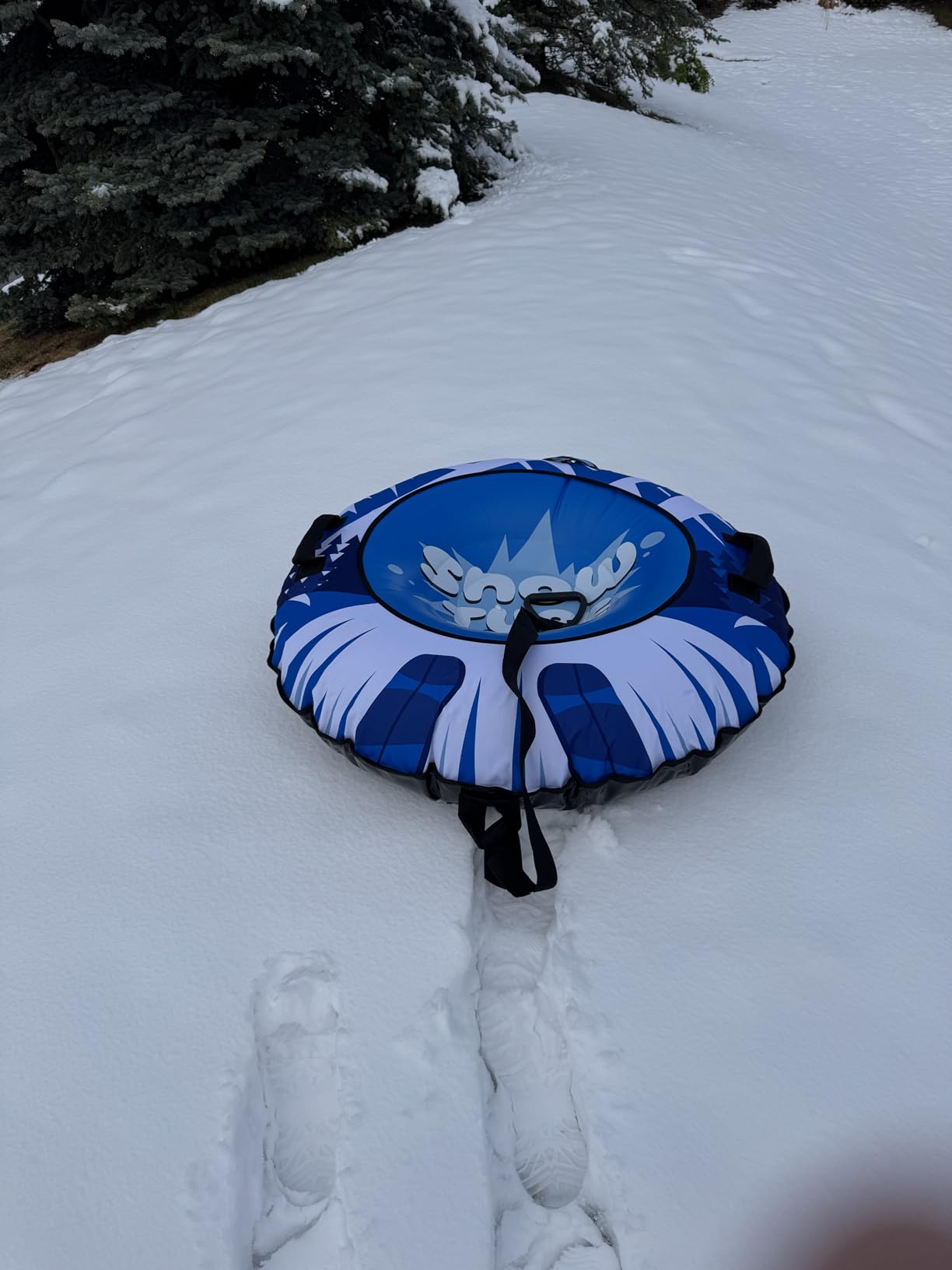 47-Inch Heavy-Duty Inflatable Snow Tube with Canvas Cover, Kids & Adults | NIBBaNACAL brand, towable snow tube with pull rope, reinforced bottom, dual grab handles, outdoor winter sledding customer photo 2