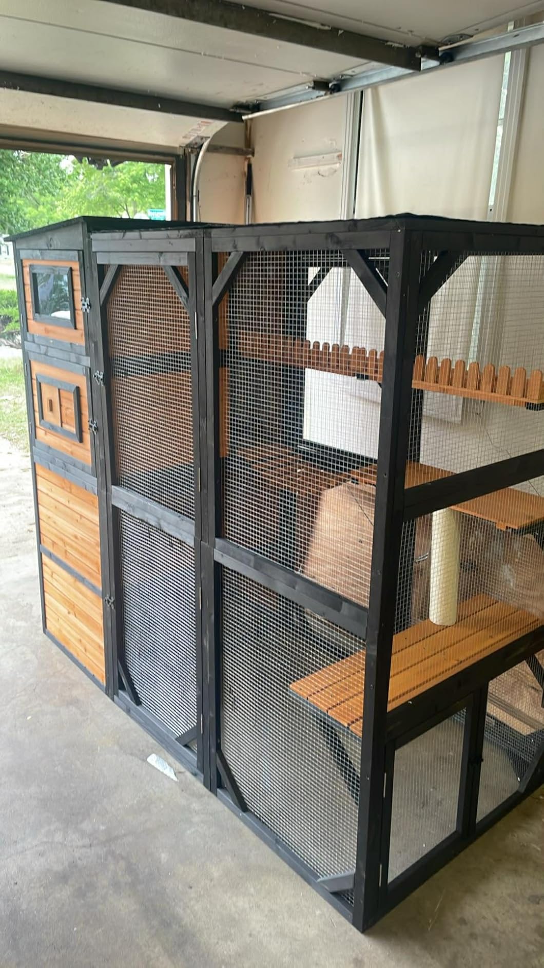 Large Wooden Catio Outdoor Cat Enclosure with 4-Tier Design | 4 Platforms, Scratching Post, Bridge, Weatherproof Roof, Window Connection customer photo 2