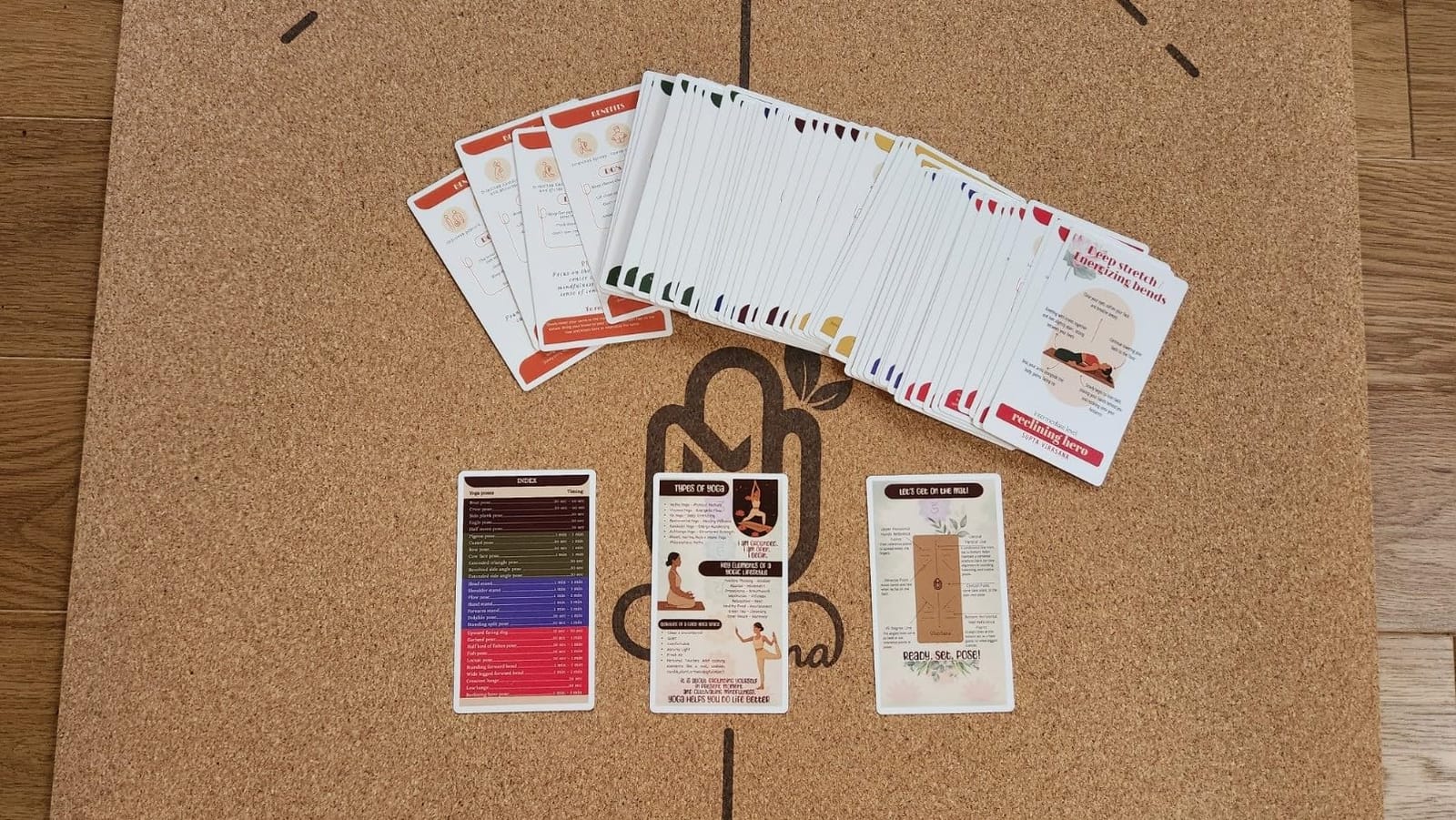 Natural Cork Yoga Mat with Alignment Lines and 55 Instructional Cards in 7 Themes for Beginner - Non-Slip Eco Friendly - 183x66x5mm for Home Workouts, Balance & Precision customer photo 1