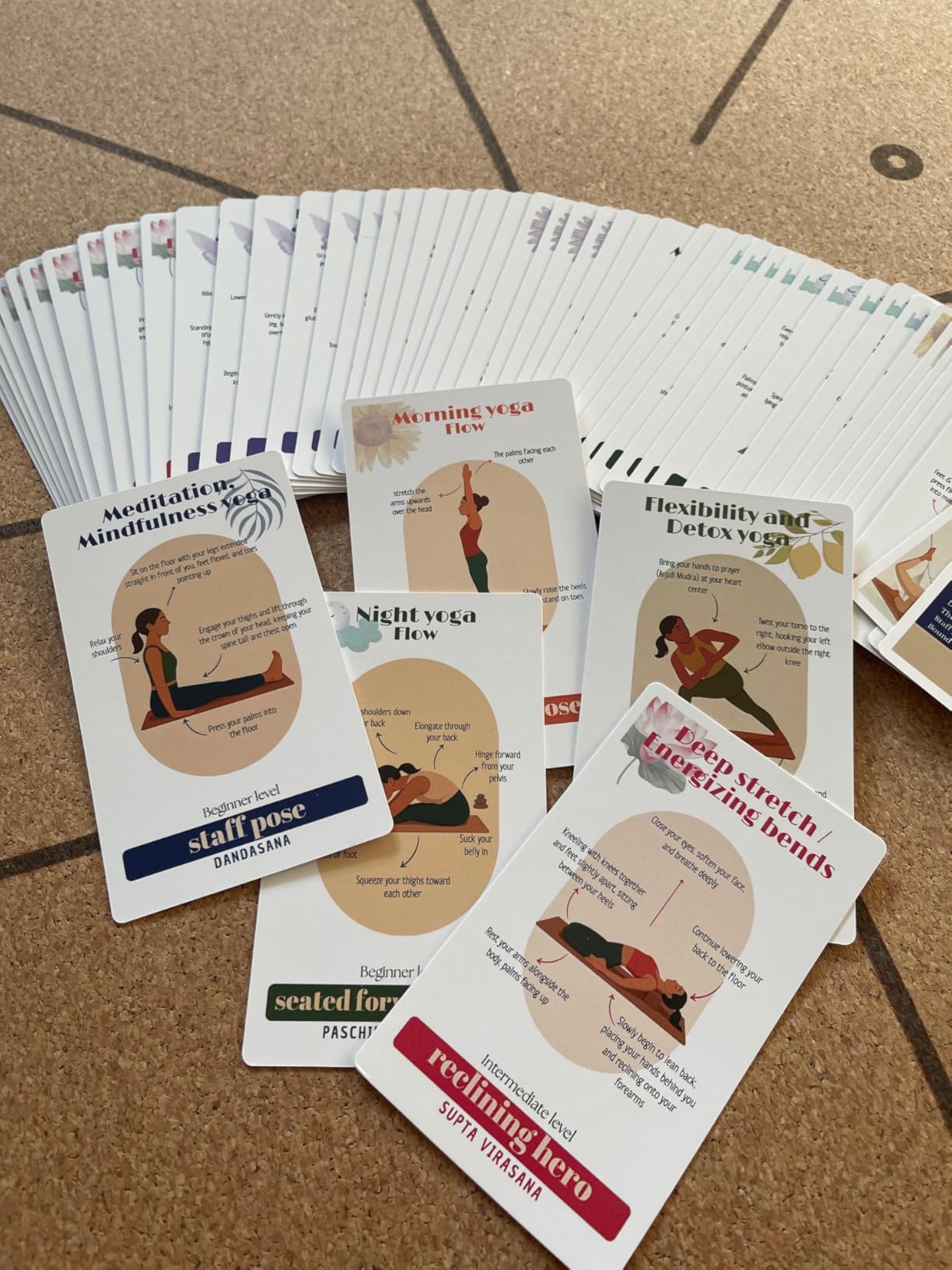 Natural Cork Yoga Mat with Alignment Lines and 55 Instructional Cards in 7 Themes for Beginner - Non-Slip Eco Friendly - 183x66x5mm for Home Workouts, Balance & Precision customer photo 2
