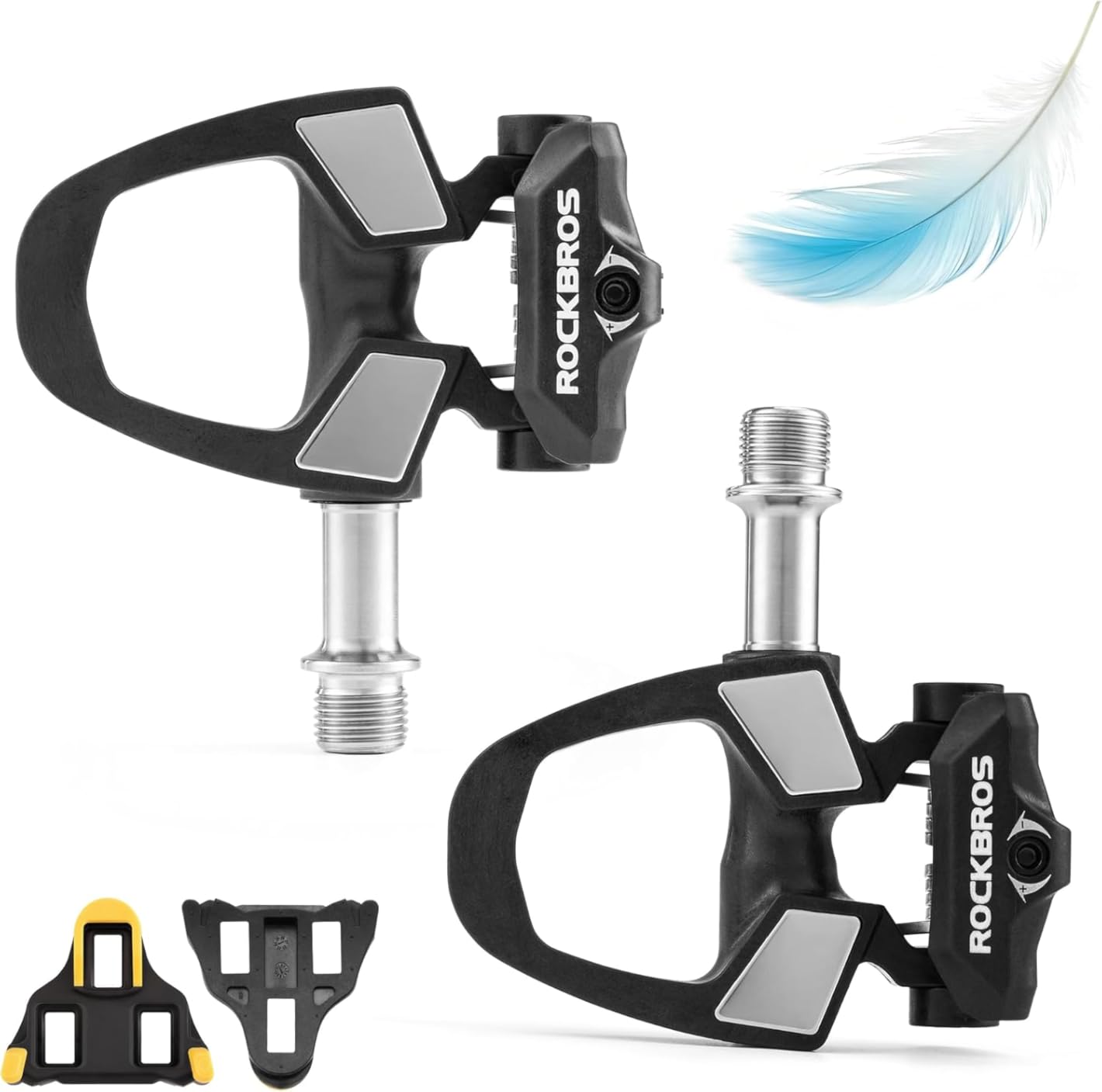 ROCKBROS Road Bike Pedals Compatible with SPD-SL Clipless Pedals | Lightweight Carbon Fiber Body, Wide Platform & 9/16