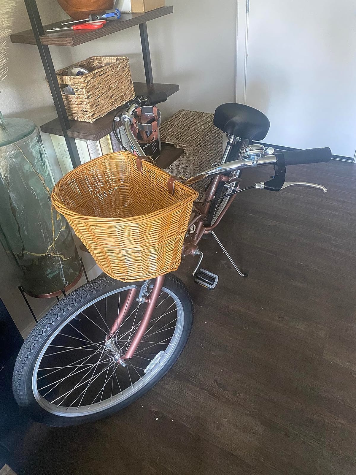 Wicker Front Cargo Bike Basket - Perfect for Riders of All Ages and Genders - for Beach Cruiser, Stationary Bike, E-Bike, or Road Bike with Stylish Faux Leather Straps customer photo 1