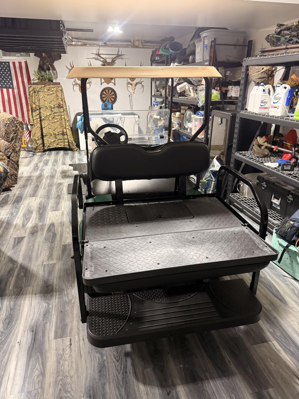 NOKINS Golf Cart Rear Flip Seat Kit Fits EZGO TXT 1994.5 Up Black Stripes | 1.25 in steel frame, flip cargo bed, fits EZGO TXT 1994.5 Up Freedom T48 2014+ customer photo 2