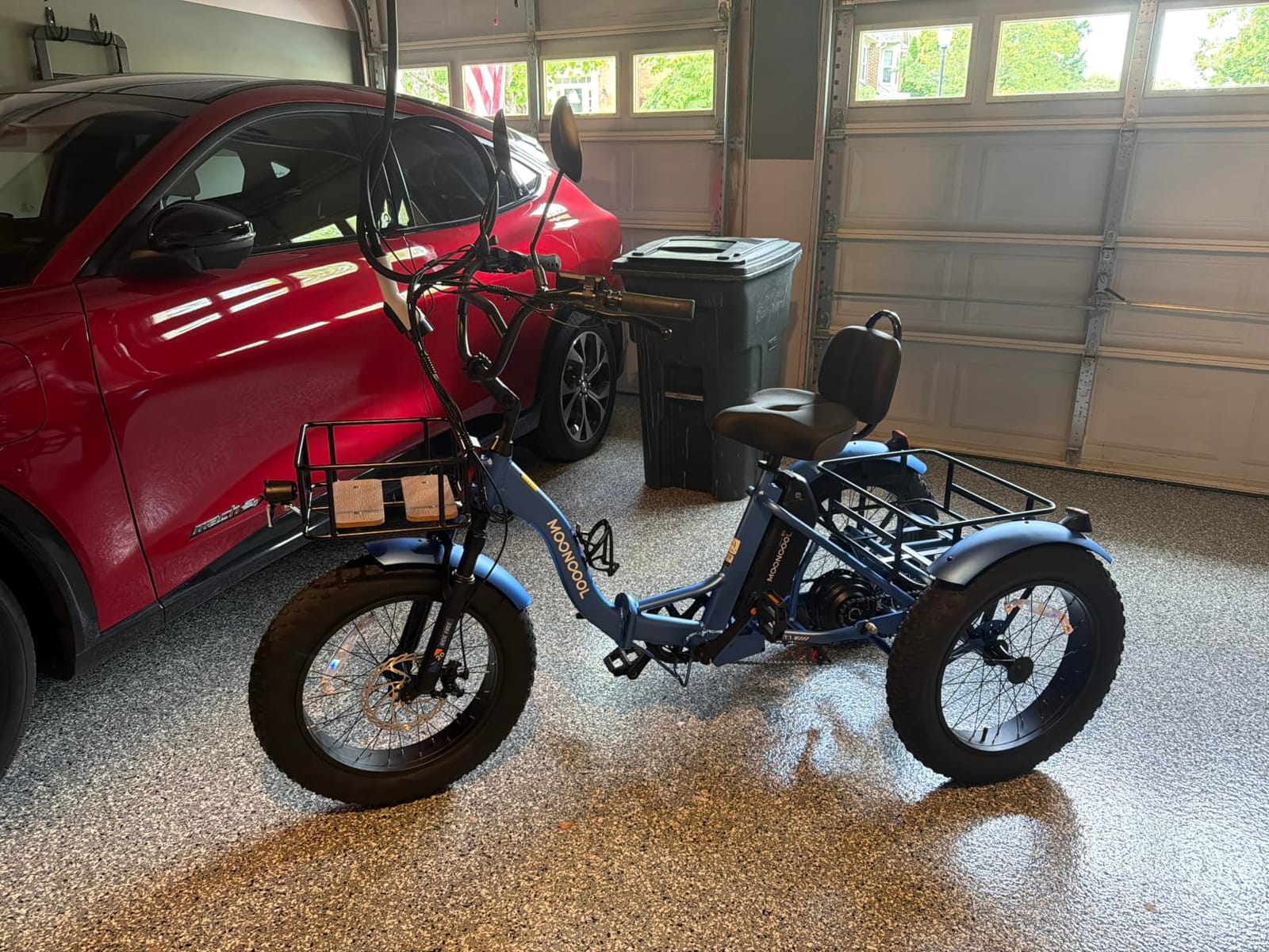 MOONCOOL Electric Tricycle for Adults, Fat Tire Folding Electric Trike, 500W/750W, 48V Removable Battery reach 60 miles, Rear Differential, Suspension, Max 400 LBS Payload, 90% Assembled, Aluminum customer photo 2