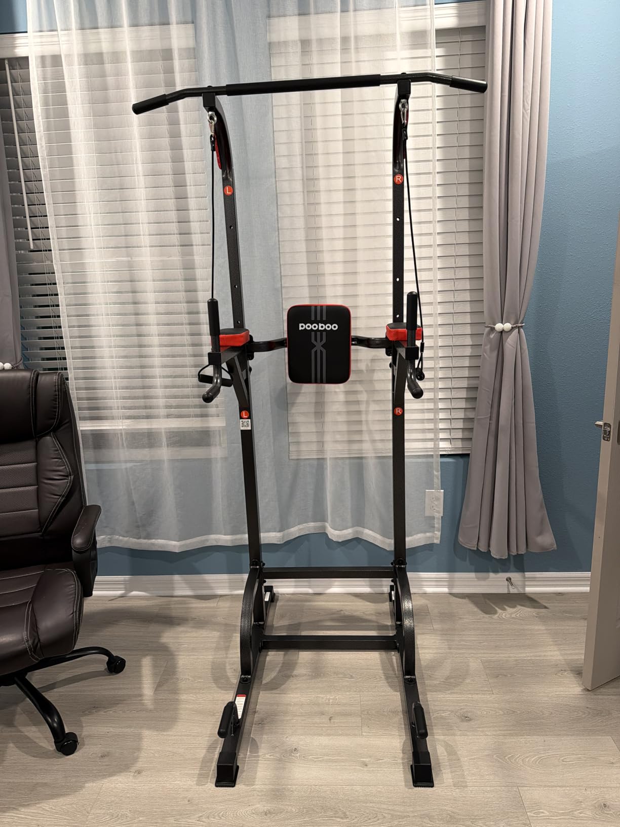 Pull Up Bar Power Tower Dip Station, 450LB Adjustable Home Gym Equipment | 11-height adjustment supports pull ups, dips, knee raises, push ups and versatile full-body strength training. customer photo 1