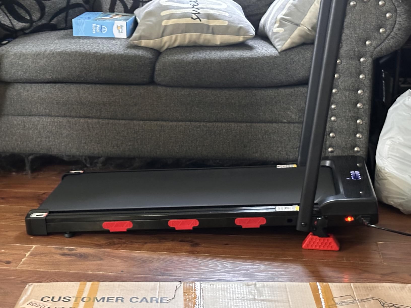 17% Incline Under Desk Treadmill, 4 in 1 Foldable Walking Pad with Adjustable Handrails, 2.5HP Ultra Quiet Brushless Motor, 0.6-6.2 MPH Speed Range, 300 LBS Weight Capacity for Home Small Space customer photo 1
