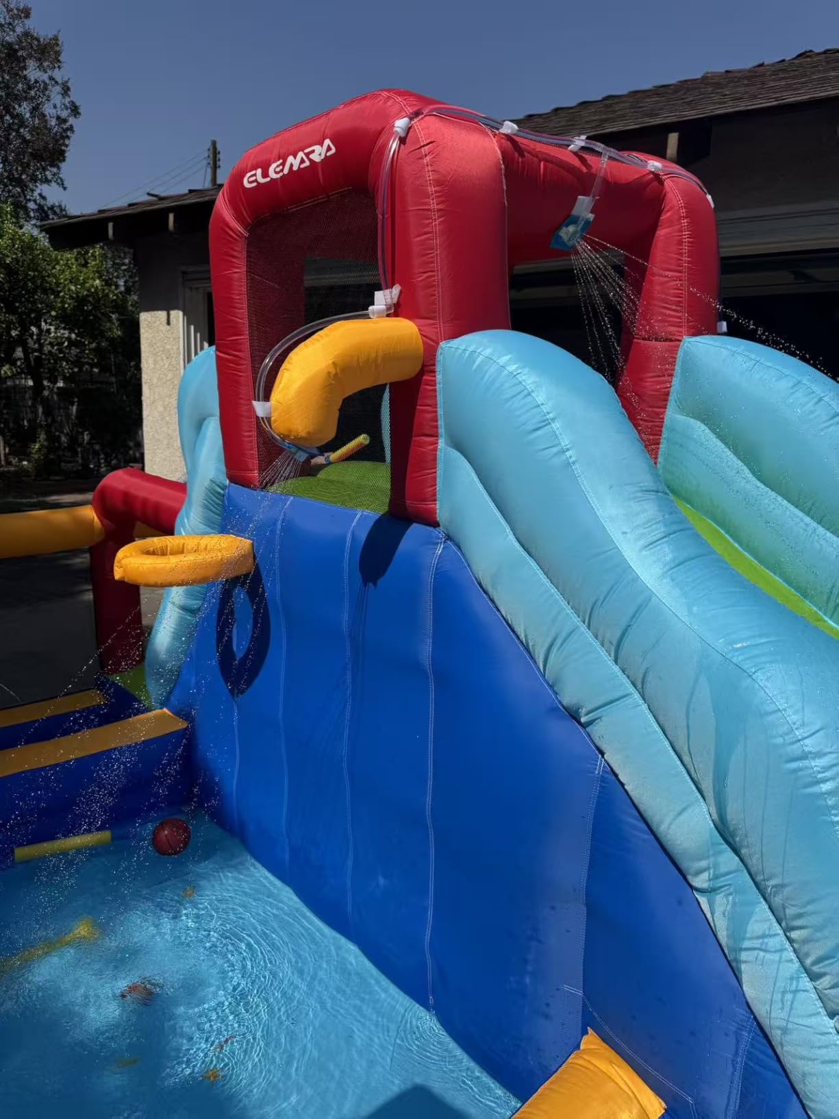 ELEMARA Inflatable Water Slide, 9 in 1 Kids Bounce House with 2 Slides, Pool&Trampoline, Fun Dart Game&Ring-toss Game, Climbing Walls, Bounce House with Blower for Outdoor Indoor, 108.3*106.3*56.3in customer photo 1
