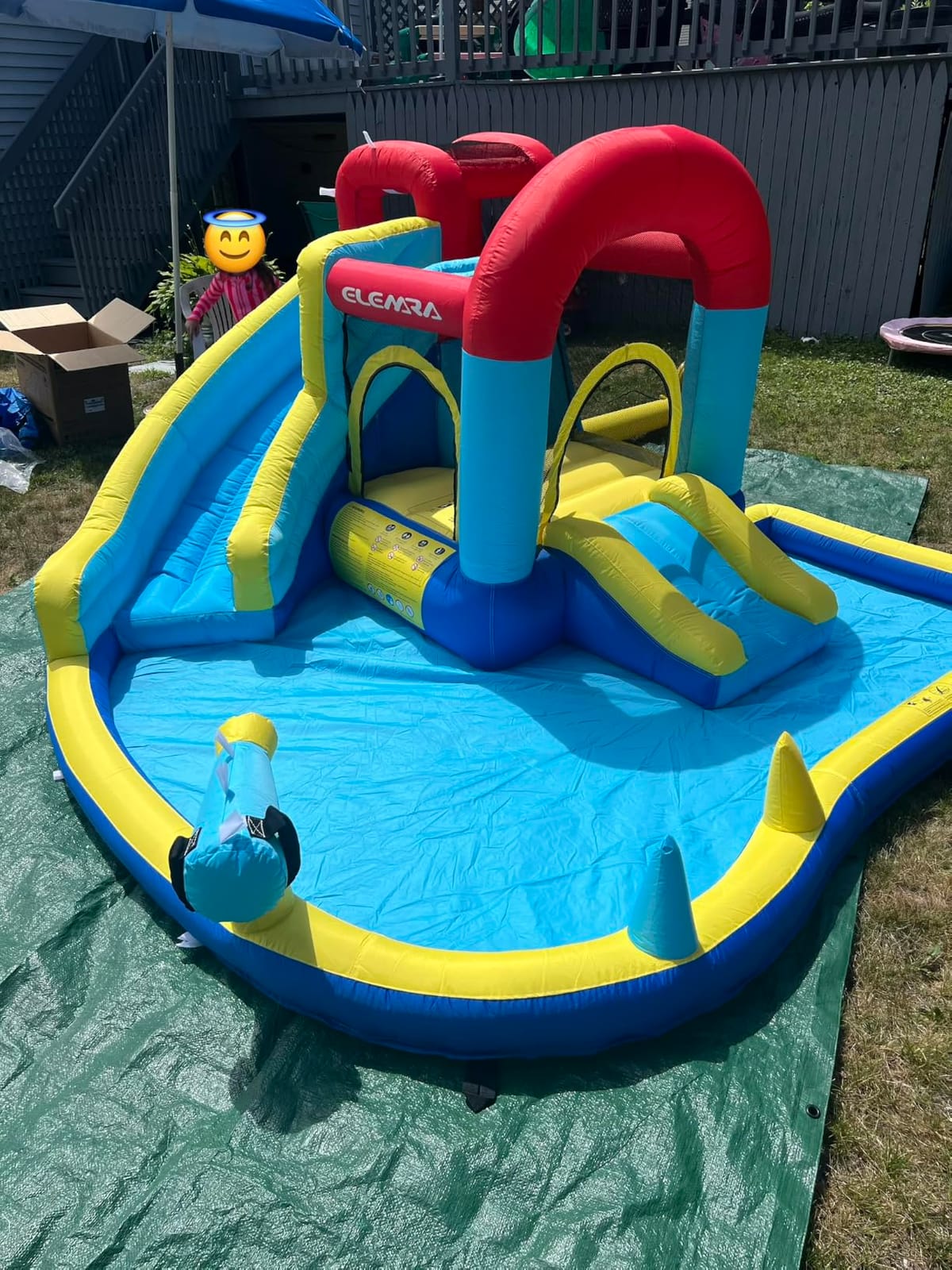 ELEMARA Inflatable Water Slide, 9 in 1 Kids Bounce House with 2 Slides, Pool&Trampoline, Fun Dart Game&Ring-toss Game, Climbing Walls, Bounce House with Blower for Outdoor Indoor, 108.3*106.3*56.3in customer photo 2