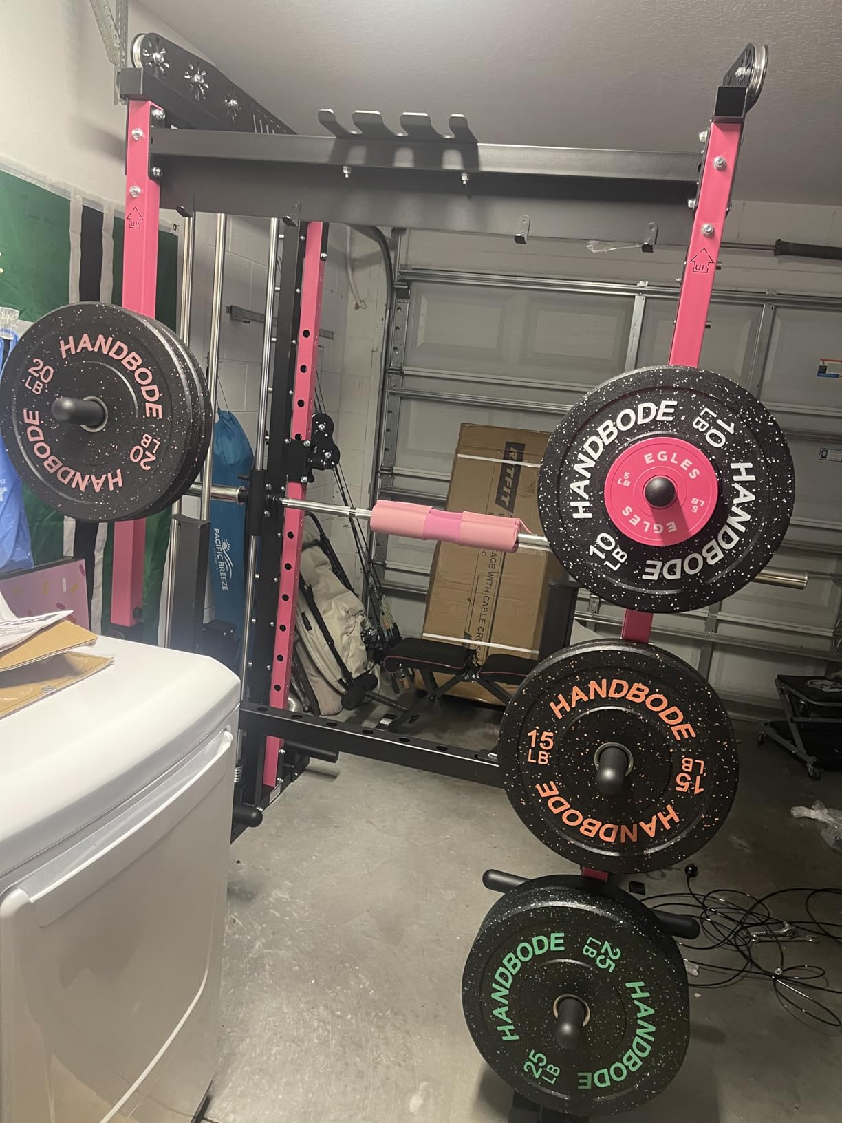 HANDBODE 2-Inch Weight Plates High Bounce, Olympic Bumper Plate Set 45/100/160/190/260/300lb, Colored Weight Plates Set for Home Gym, Barbell Weights Rubber Strength Training Plate for Weight Lifting customer photo 1