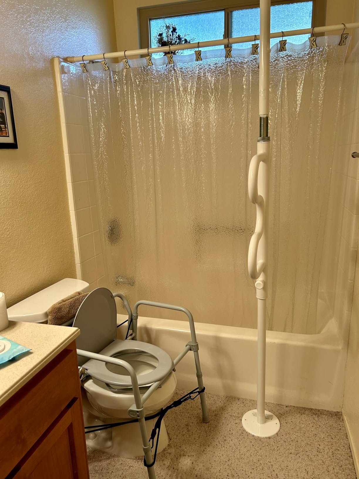 Stander Wonder Pole Plus with Rotating Double Grab Bar, Tension Mounted Security Pole for Seniors & Elderly Adults, No-Drill Floor to Ceiling Transfer Pole for Home & Bath Safety, White customer photo 2