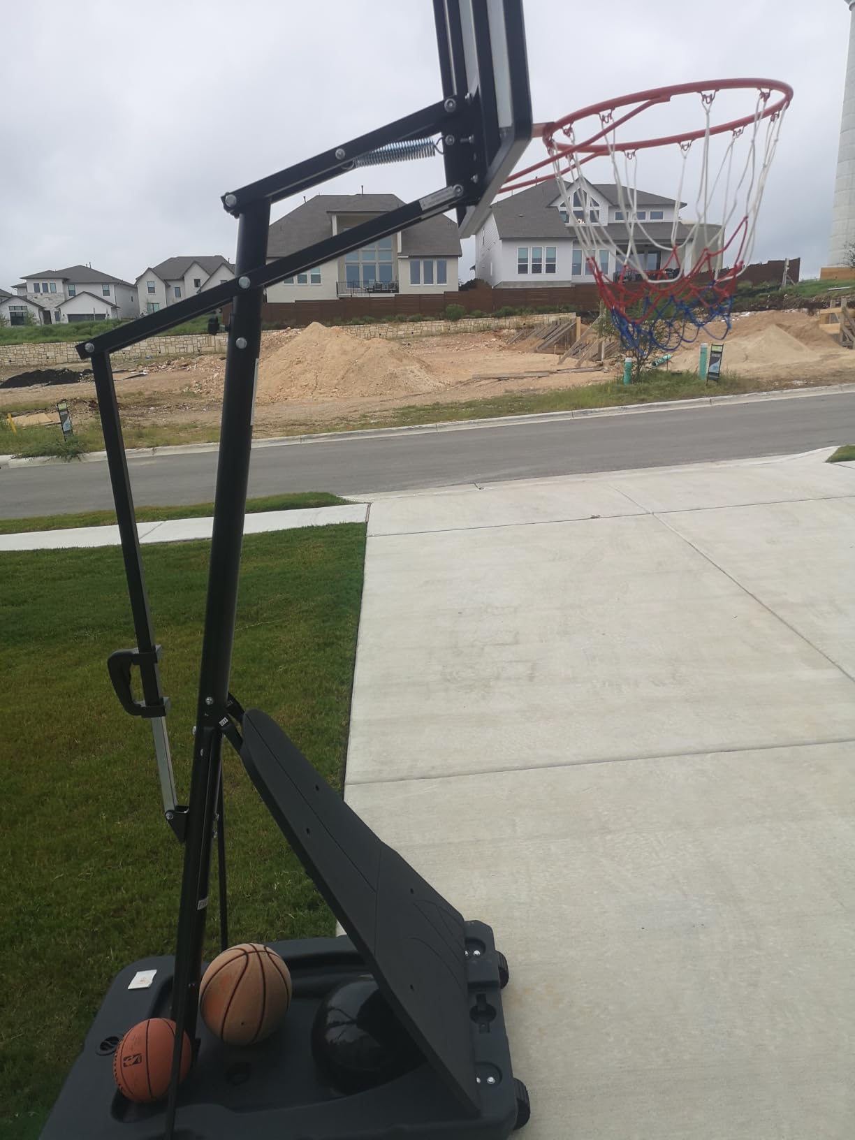 TONBUX Basketball Hoop Outdoor 44Inch Premium Shatterproof PC Backboard, 5.25-10FT Adjustable Height Basketball Goal System, Upgraded Four-Support Rod Triangular Frame with Rebound Board customer photo 2