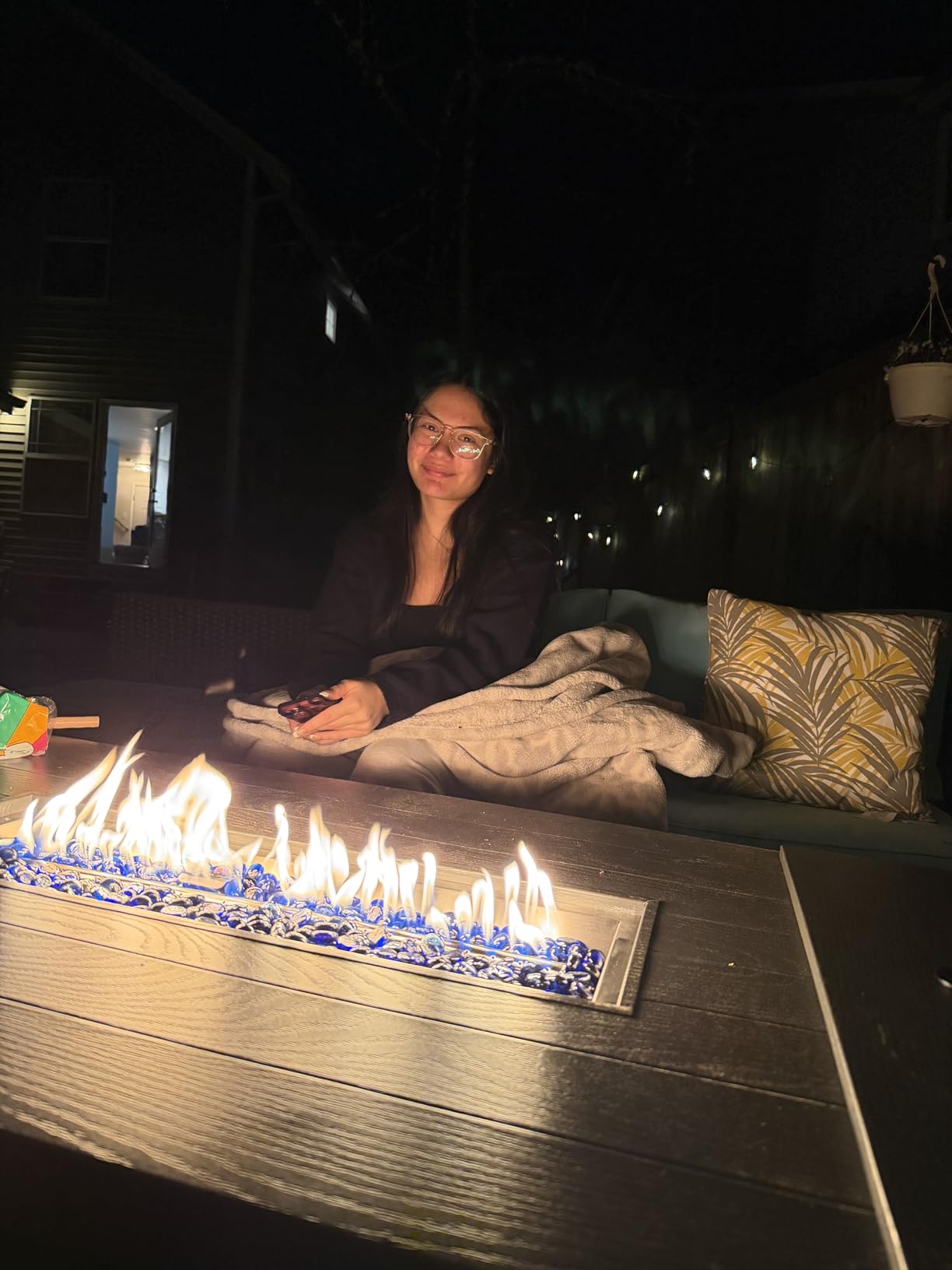 51 Inch Outdoor Propane Fire Pit Table, 50000BTU 4-in-1 FirePit Table | Steel Tabletop & Sliding Tank Holder, Adjustable Flame, Blue Glass Stones for Patio, Backyard, Outdoor Gatherings customer photo 2