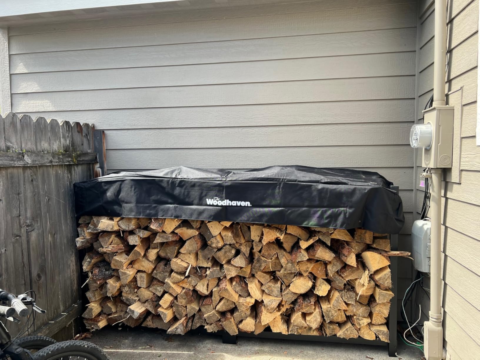 Woodhaven 8-Foot Raised Firewood Rack w/Cover, 1/2 Cord | Made in USA customer photo 1