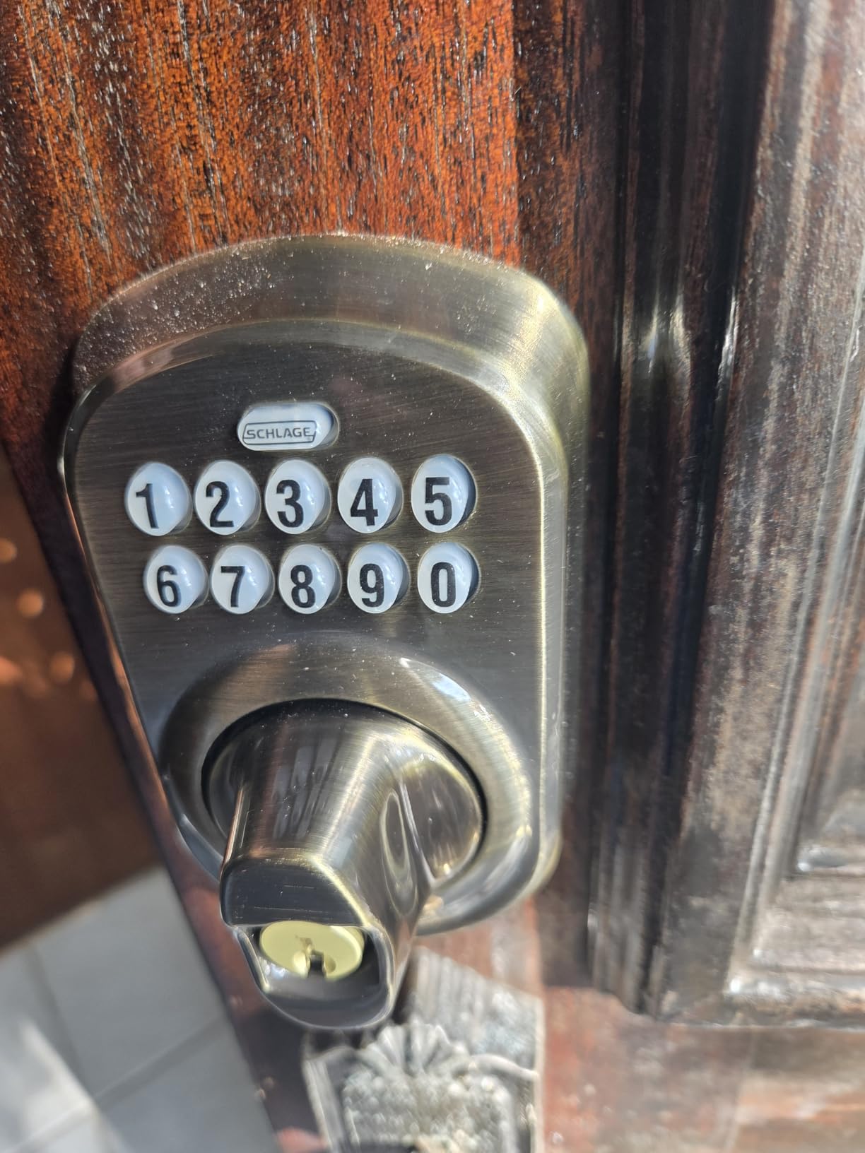 Schlage Electronic Keypad Deadbolt Lock, Camelot Trim, Satin Nickel customer photo 2