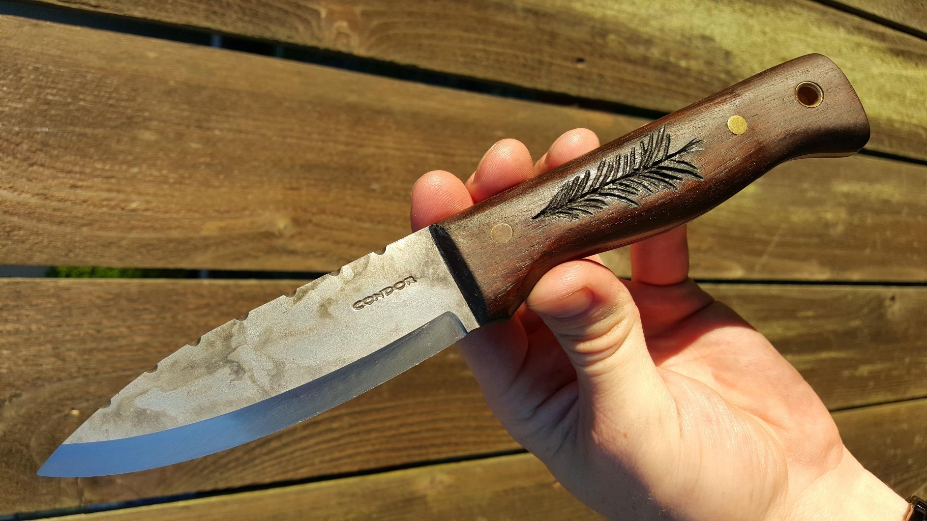 Condor Bushlore Knife - Bushcraft Knife - 1075 High Carbon Steel - Walnut Handle - Scandi Grind - Small Fixed Blade Knives - Hand Crafted Leather Sheath - 3mm Thick - 4.3in Blade - 6.1 oz customer photo 2
