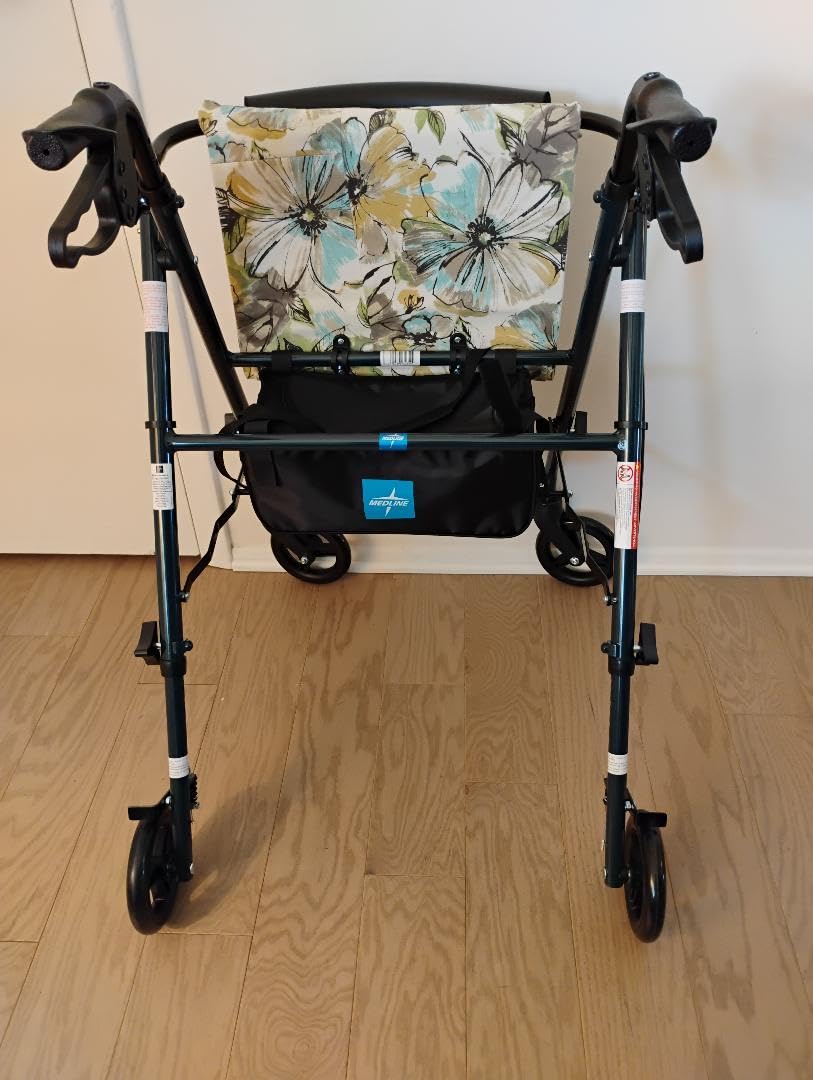 Medline Superlight Folding Aluminum Mobility Rollator Walker, Smoky Blue, 250 lb. Weight Capacity, 6