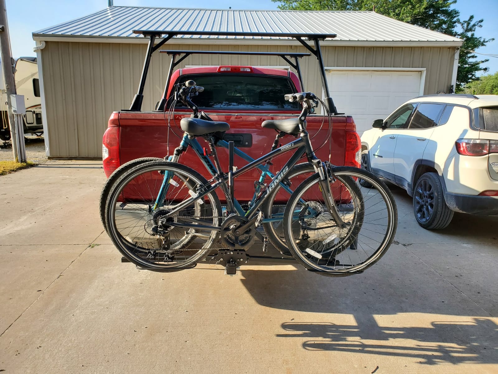 Swagman Traveller XC2 RV Bike Rack – RV Approved Platform Carrier for 2 Bikes, 35lbs per Bike, Ratcheting Hook System, Foldable Design, Adjustable Wheel Trays, 2