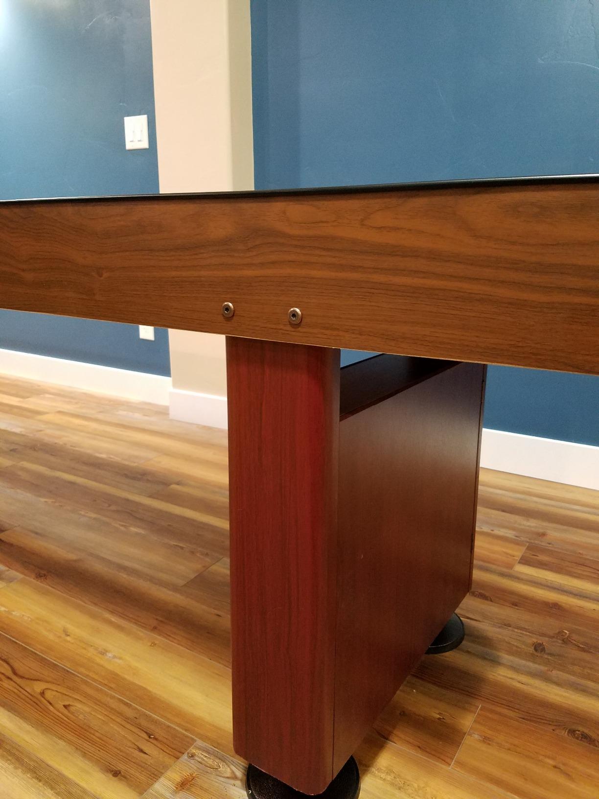 Hathaway Challenger Shuffleboard Table for Family Arcade Game Room - with Poly-Coated Playfield, Built-in Scorer & Cabinet, Climate Adjusters, Leg Levelers, 8 Pucks, Brush & Wax - Walnut Finish customer photo 2