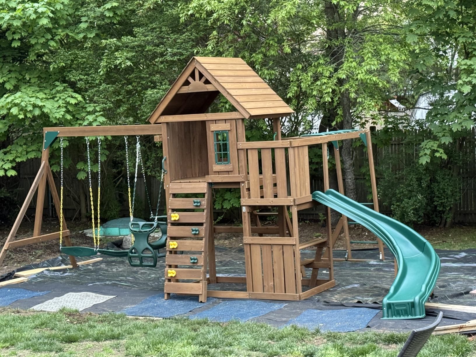 Swing-N-Slide PB 8272 Cedar Brook Wooden Swing Set Play Set with Two Swings, Slide, Monkey Bars, Picnic Table & Glider, Green customer photo 1