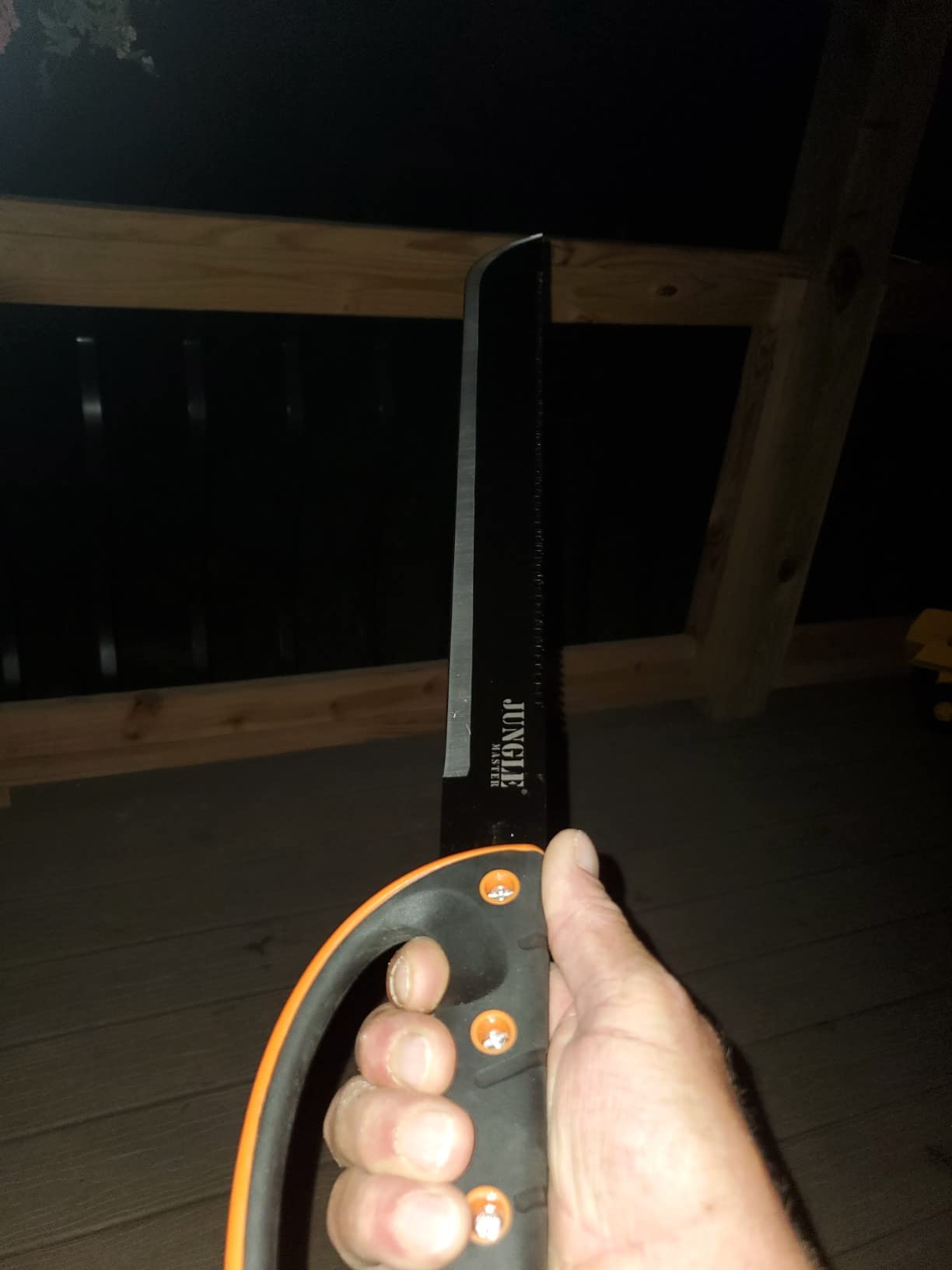 Jungle Master – Machete w/ Reverse Serrations – Black/Satin Blade, Full Tang, Black/Orange Rubberized Nylon Fiber Handle, Nylon Sheath, Outdoor, Hunt, Camp, Hike, Survival, JM-024L customer photo 1