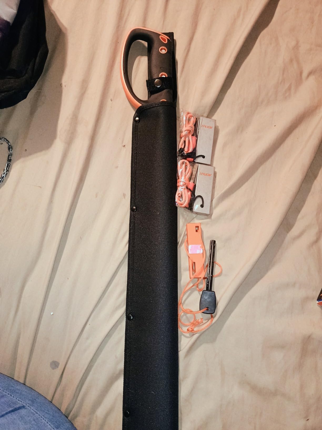 Jungle Master – Machete w/ Reverse Serrations – Black/Satin Blade, Full Tang, Black/Orange Rubberized Nylon Fiber Handle, Nylon Sheath, Outdoor, Hunt, Camp, Hike, Survival, JM-024L customer photo 2
