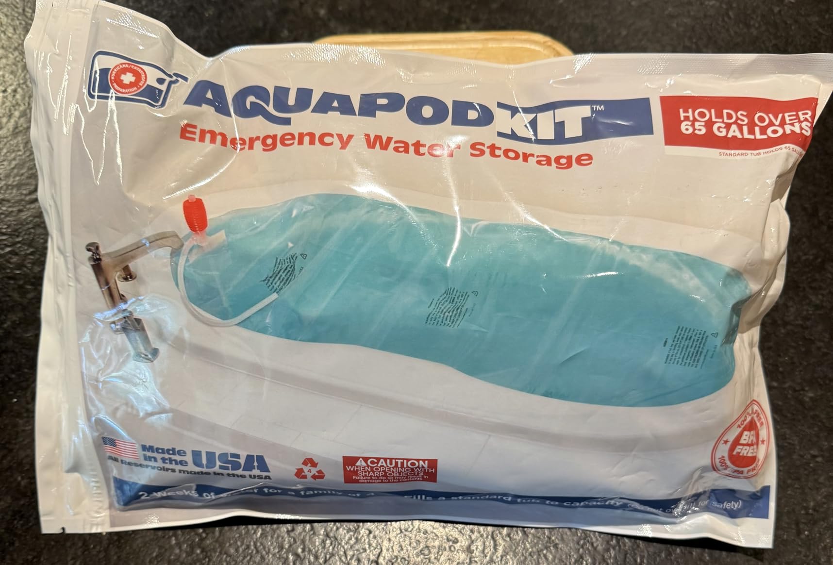 AquaPodKit Made in USA - Emergency Bathtub Water Storage Bladder 65-100 Gallon Capacity - BPA Free- Food Grade Materials - Hurricane Disaster Preparedness Supply - Family Survival Supply (Bag) customer photo 1