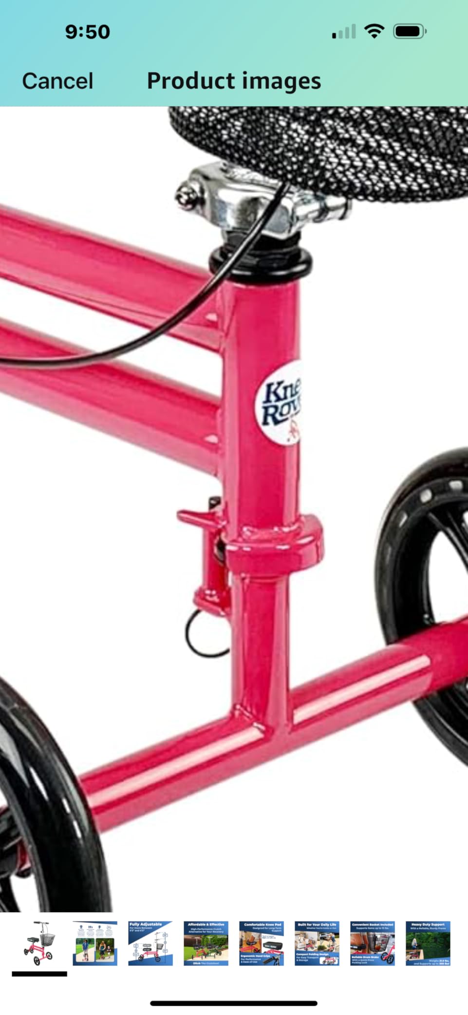 KneeRover Steerable Knee Scooter – Foldable Mobility Aid & Knee Walker with Basket for Adults, Adjustable Handlebar and Comfortable Knee Pad (Hot Pink) customer photo 2