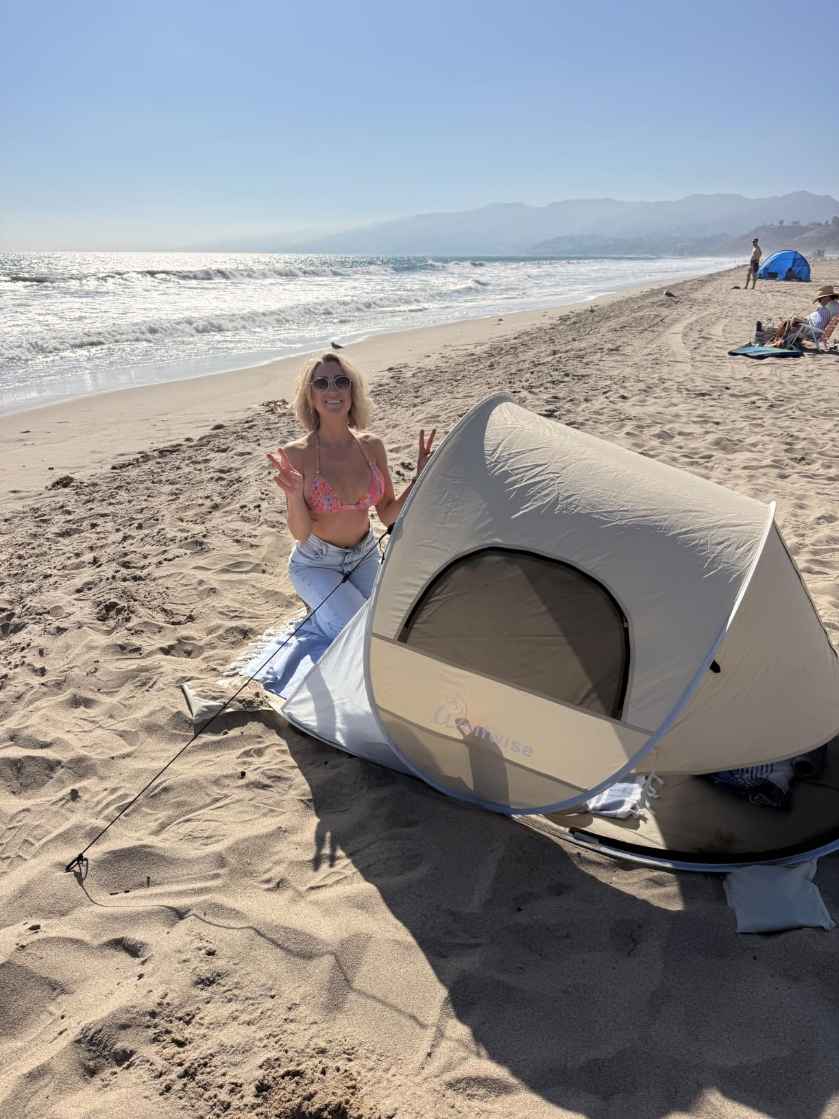Wolfwise Pop up Beach Tent Sun Shelter with UPF50+ UV Protection, Instant Easy Setup Popup Beach Shade Canopy for 3 Person, Portable & Foldable with Carring Bag, 87 ×57×47 in, Blue customer photo 2