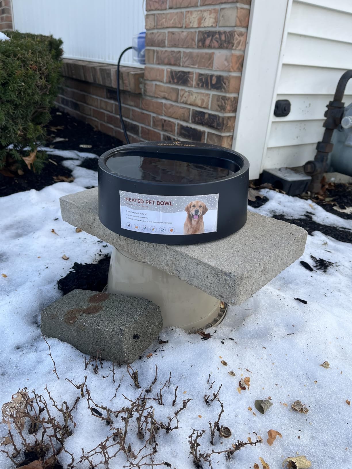 NAMSAN Heated Pet Bowl Outdoor Heated Dog Water Bowl Thermal-Bowl Livestock Heating Dish Provide Drinkable Water in Sub-Freezing Temperature for Cats, Chickens, Squirrels customer photo 1