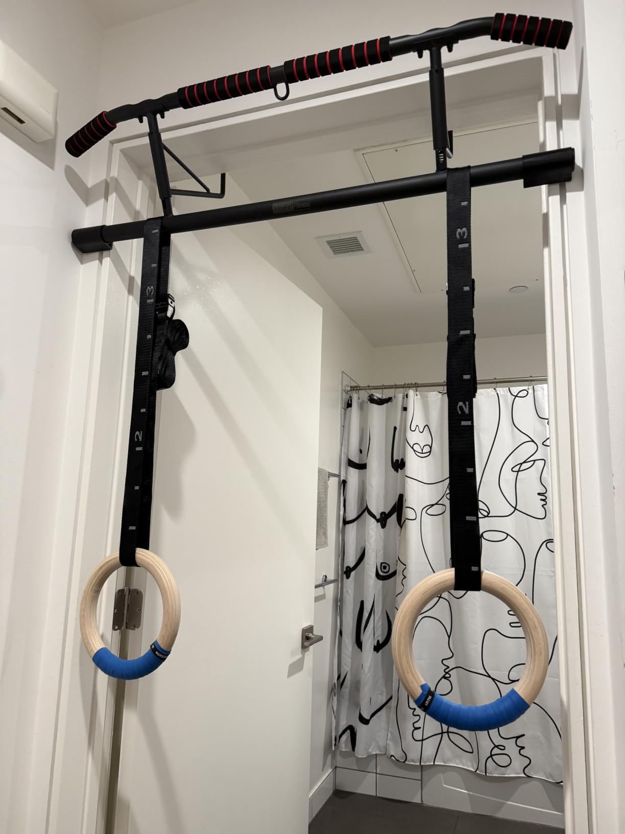PACEARTH Gymnastics Rings Wooden Olympic Rings 1500/1000lbs with Adjustable Cam Buckle 14.76ft/9ft Long Straps with Scale Non-Slip Gym Rings for Home Gym Full Body Workout customer photo 1