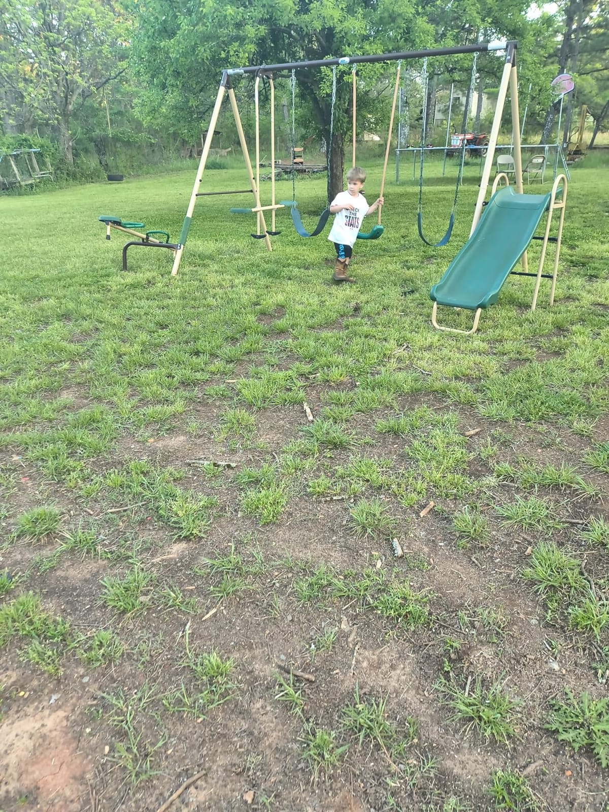 XDP Recreation Crestview Metal Swing Set with 2 Swings & Slide, Green/Tan customer photo 1