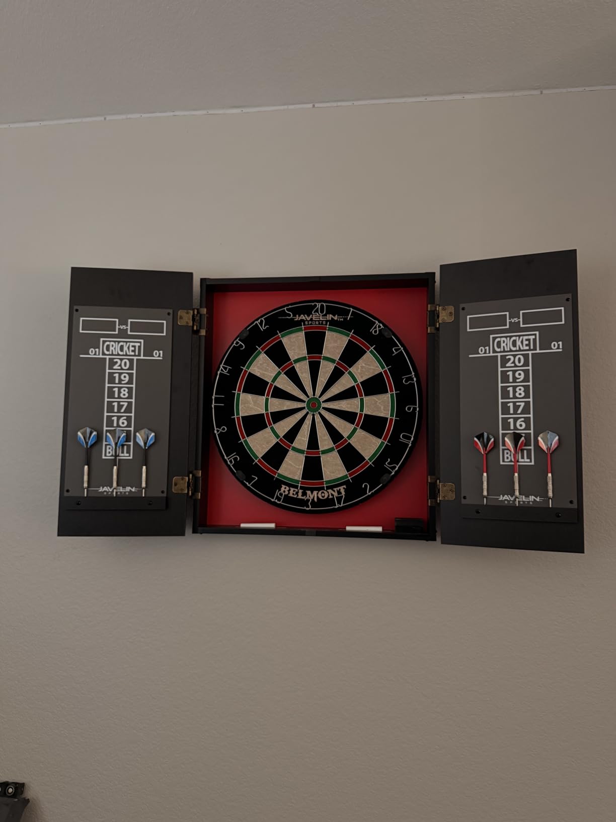 EastPoint Belmont Dart Board Cabinet, 6 Steel Tip Darts, Game Room Decor customer photo 2