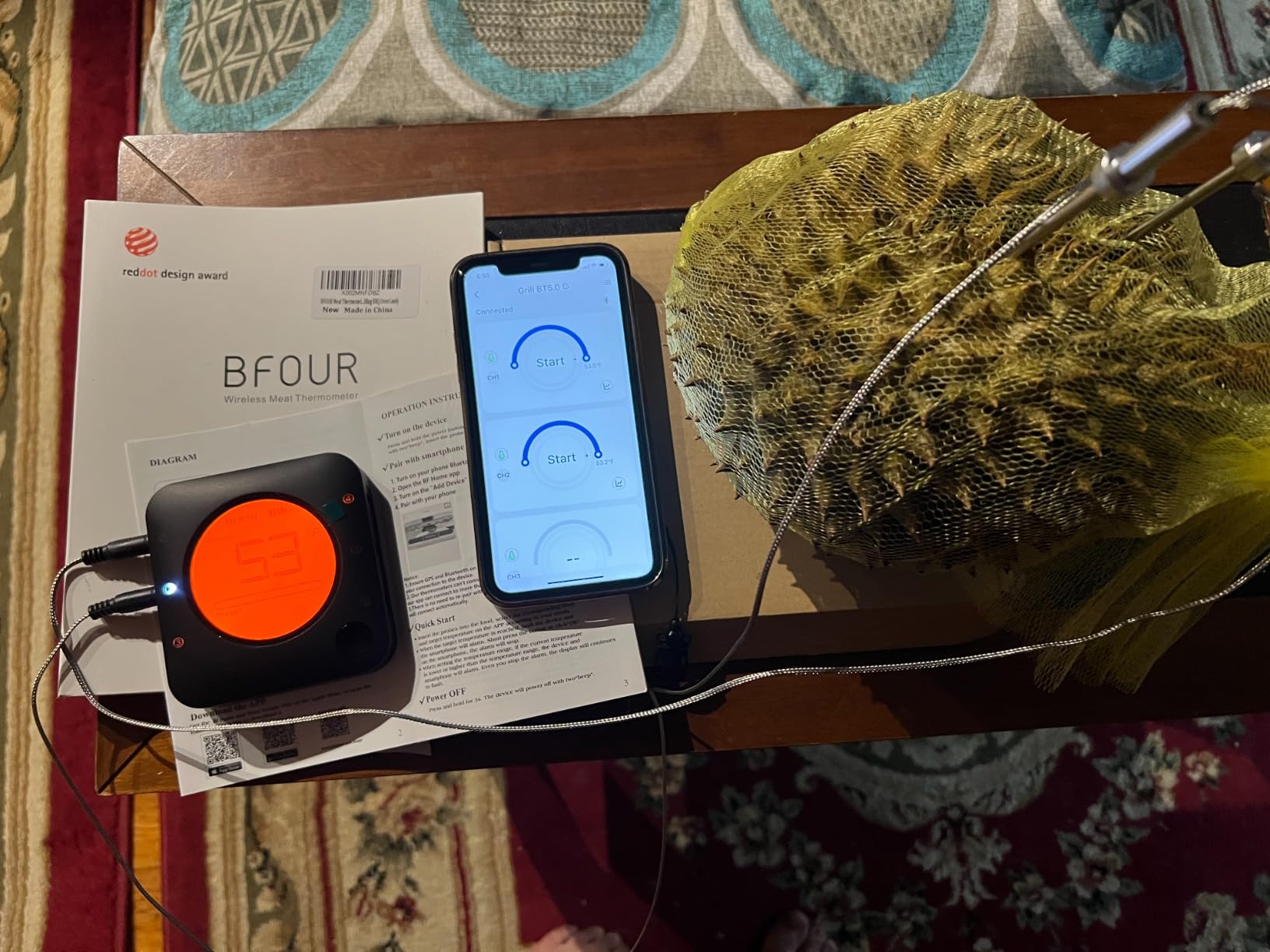 BFOUR Bluetooth Meat Thermometer Wireless Meat Thermometer, Wireless Digital Grill Thermometer with 6 Temperature Probes, Large LCD Display, Bluetooth Thermometer for Grill, Smoker, Oven and BBQ customer photo 1
