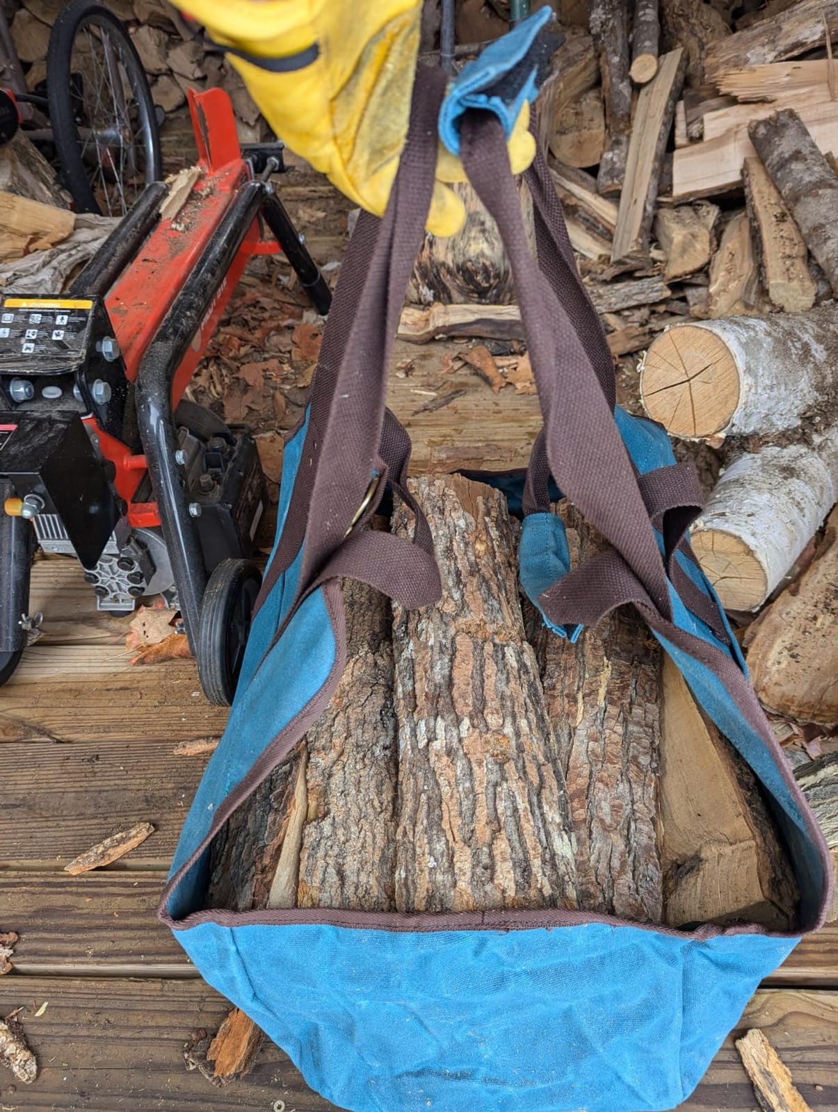 Waxed Canvas Log Carrier Tote Bag, Extra Large Durable Firewood Holder with Handles and Shoulder Strap, Heavy Duty Wood Carrying Bag for Fireplaces & Wood Stoves Khaki customer photo 1