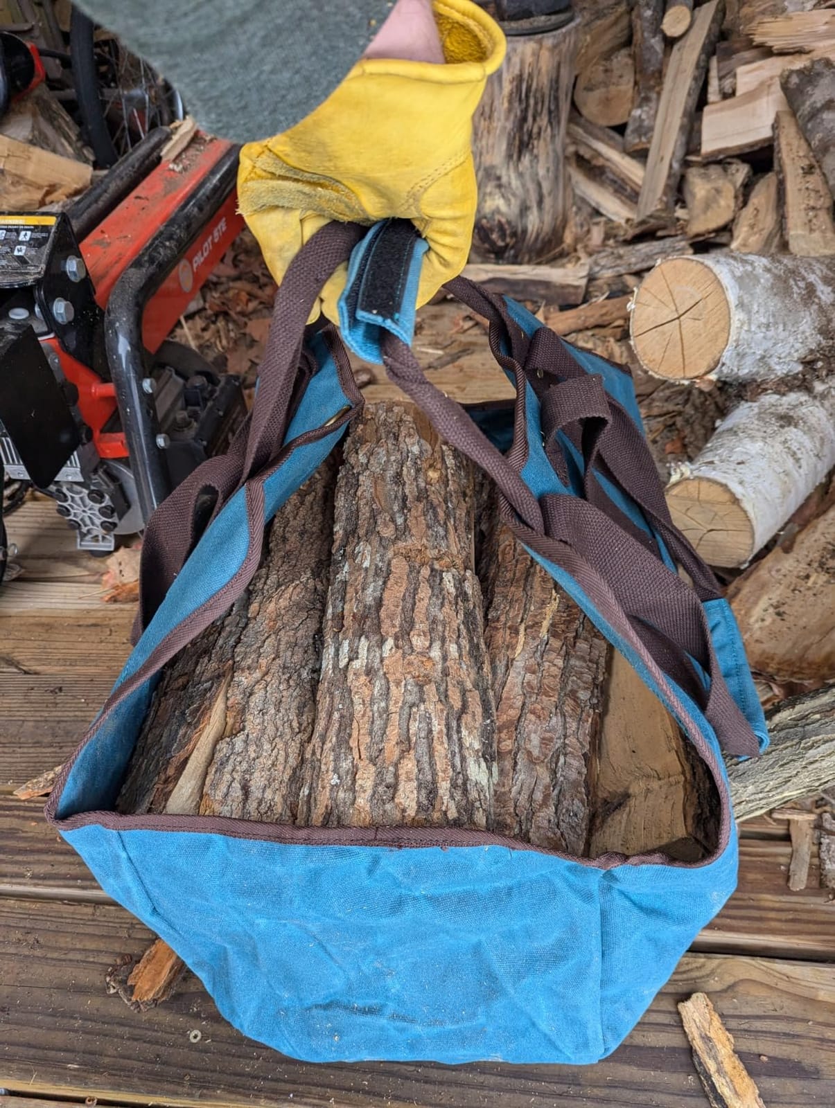Waxed Canvas Log Carrier Tote Bag, Extra Large Durable Firewood Holder with Handles and Shoulder Strap, Heavy Duty Wood Carrying Bag for Fireplaces & Wood Stoves Khaki customer photo 2