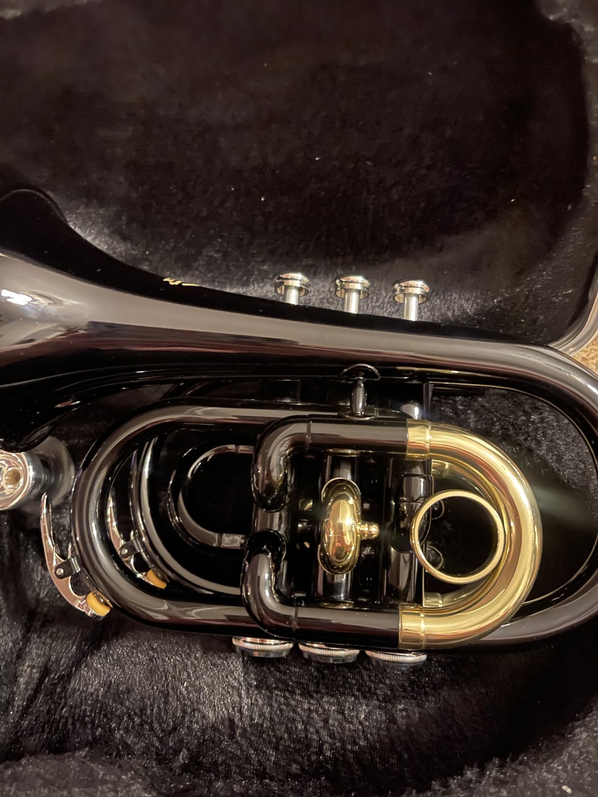 EASTROCK Pocket Trumpet Brass Bb Trumpet with 7C Mouthpiece, Hard Case, Strap, Gloves, Cleaning Kit for Students and Beginners(Black) customer photo 1