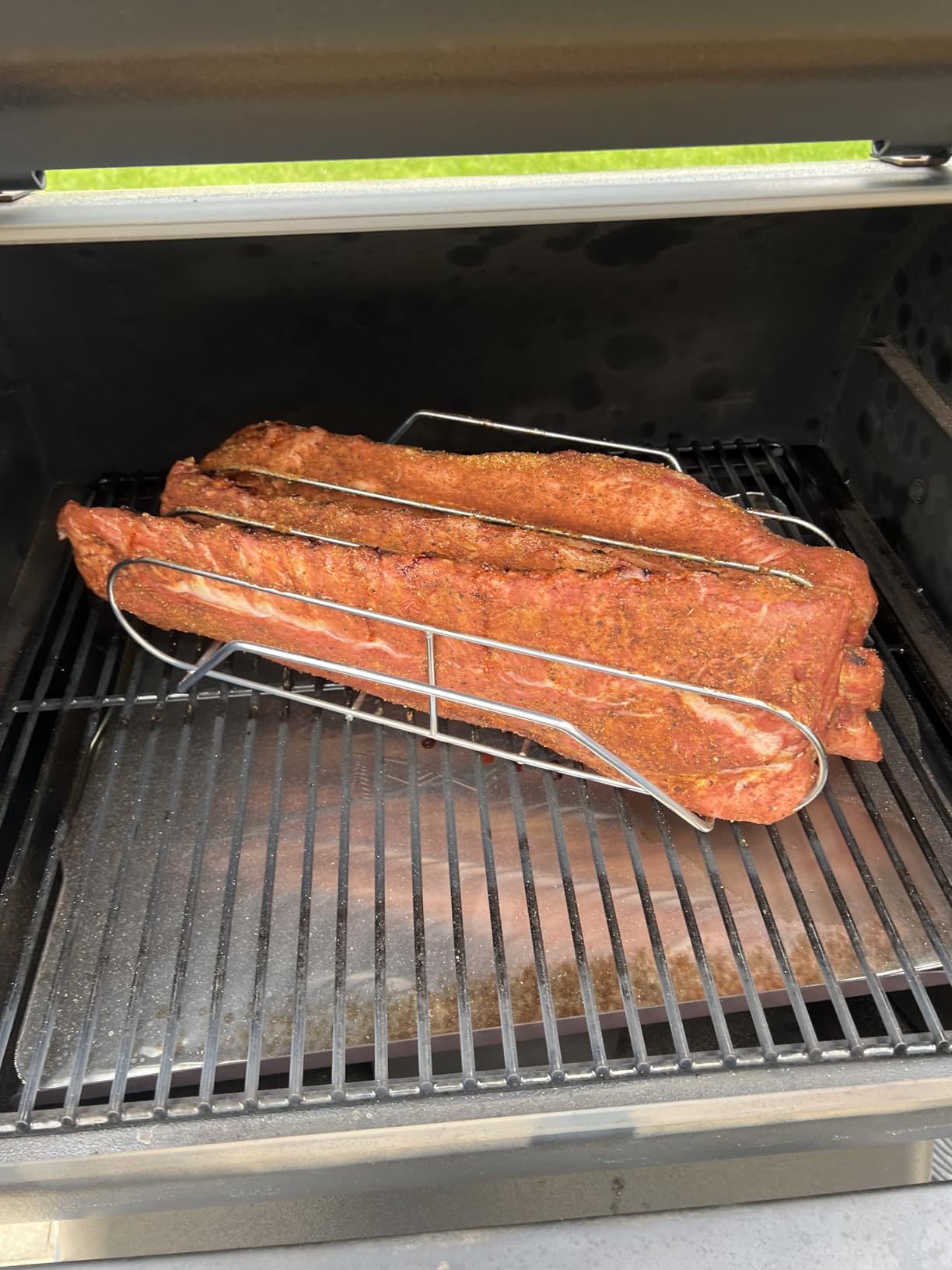 Extra Long Stainless Steel Rib Rack for Smoking and Grilling, Holds up to 3 Full Racks of Ribs, Fits 18” or Larger Gas Smoker or Charcoal Grill, Perfect Smoker Accessories Gifts for Men customer photo 2